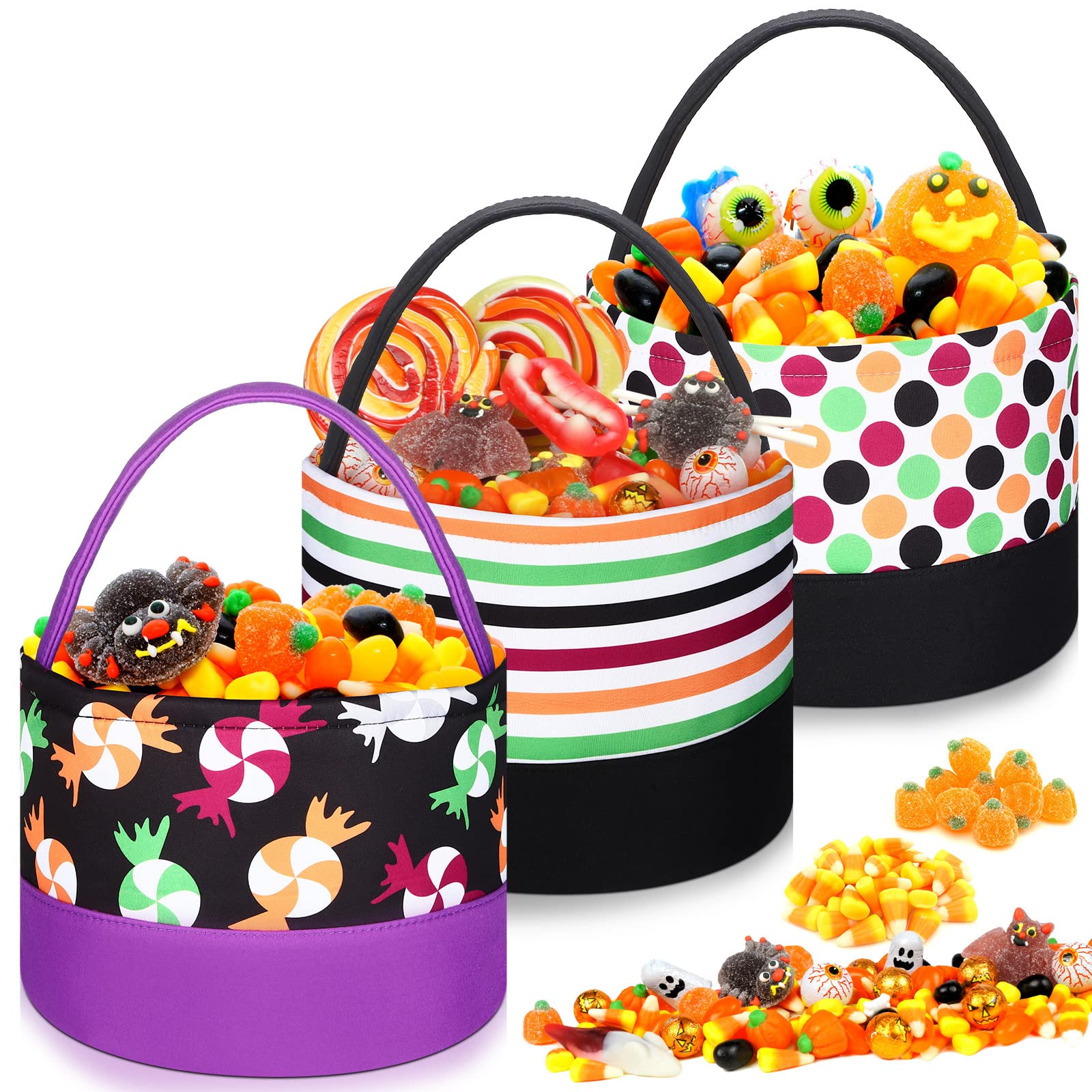 Kajaia 3-Piece Halloween Pumpkin Candy Buckets for Kids - Trick or Treat Bags, Halloween Party Favors & Goodie Baskets for Candy Collection & Festive Decorations