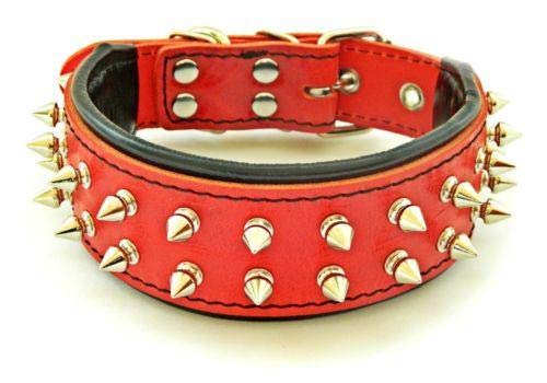 Bestia Frenchie Red Genuine Leather Dog Collar with Studs & Soft Padding - Durable & Comfortable for Small to Medium Dogs - Perfect for Daily Walks, Training & Fashion Accessories