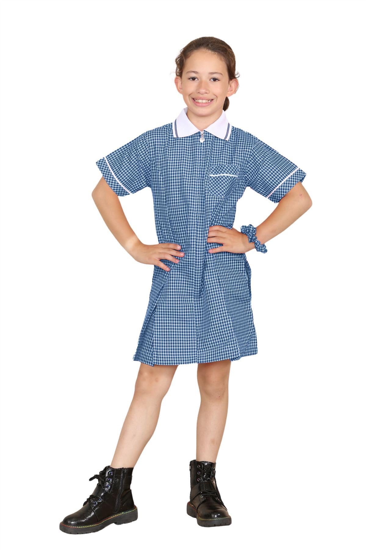 Janisramone® Girls' Gingham School Dress - Short Sleeve Uniform for Ages 3-20 | Perfect for Classroom, Back to School, and Special Occasions