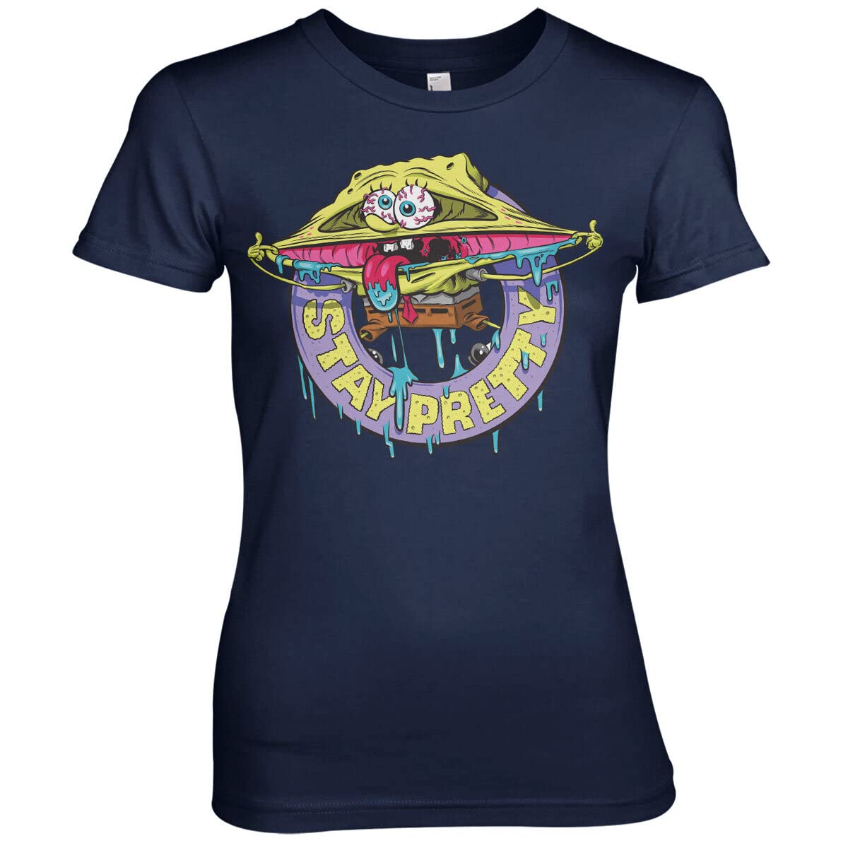Official SpongeBob SquarePants Women's Graphic T-Shirt - Navy Blue Stay Pretty Design, X-Large - Casual Wear, Cosplay & Cartoon Fan Gift