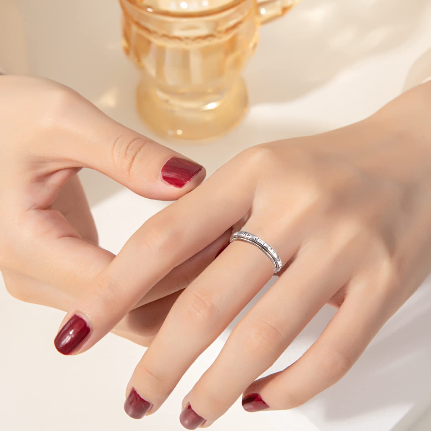 Ladytree S925 Sterling Silver Spinner Ring for Anxiety Relief - Fidget Spinner Ring for Stress, ADHD, Autism - Worry Relieving Jewelry for Women & Men - Perfect for Office, Travel & Daily Relaxation