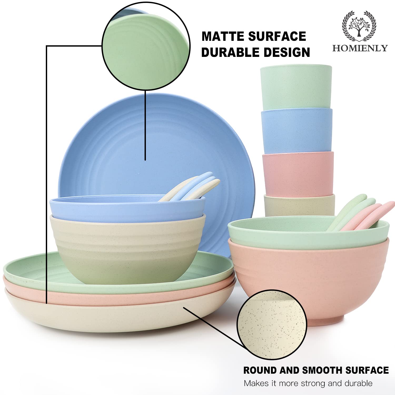 Eco-Friendly Wheat Straw Dinnerware Set - 20-Piece BPA-Free Plates & Bowls | Microwave & Dishwasher Safe | Unbreakable Reusable Tableware for Kitchen, Camping, Picnics & Outdoor Dining