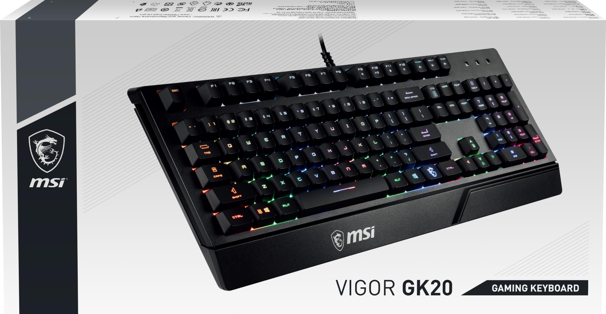 MSI GK20 RGB Gaming Keyboard - Waterproof, Anti-Ghosting for PC Gaming
