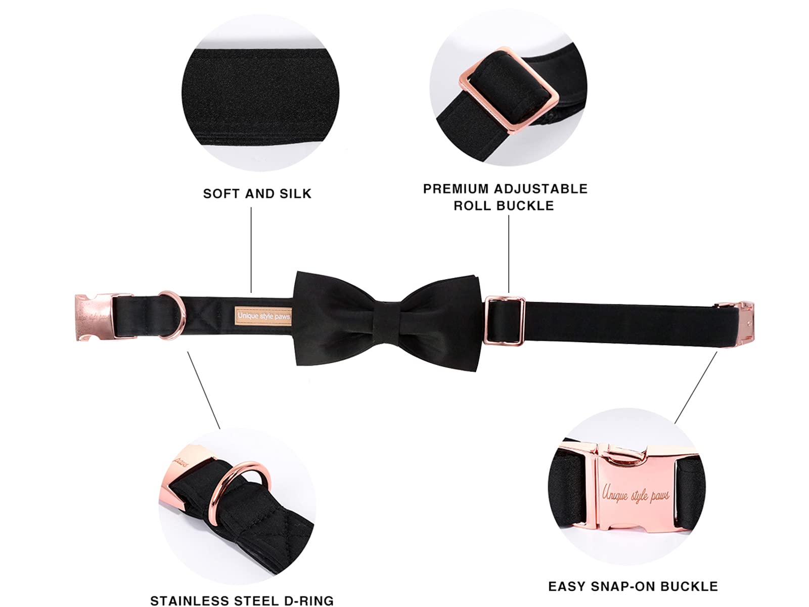 Stylish Black Silk Dog Collar with Adjustable Bow Tie - Soft & Comfortable Pet Collar for Small Dogs - Perfect Gift for Puppies, Poodles & Pet Fashion (Ideal for Daily Walks, Special Occasions & Photo Shoots)