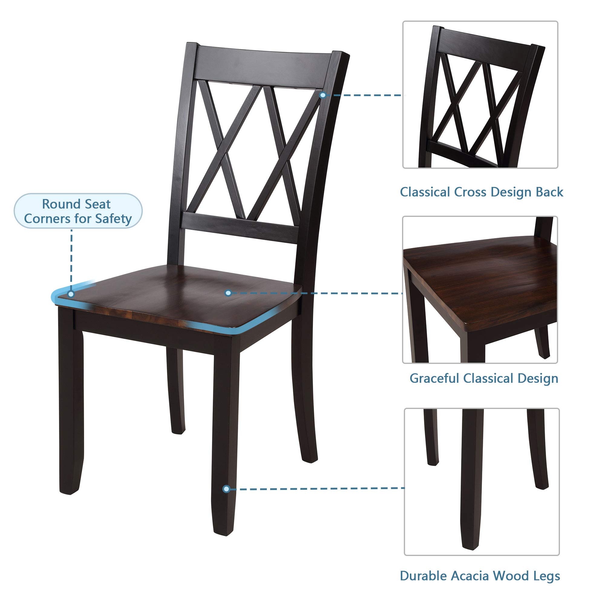Harper & Bright Designs 4-Piece Wood Dining Table Set - Black & Cherry Kitchen Table with Chairs for Small Spaces, Breakfast Nooks, and Cozy Dining Rooms