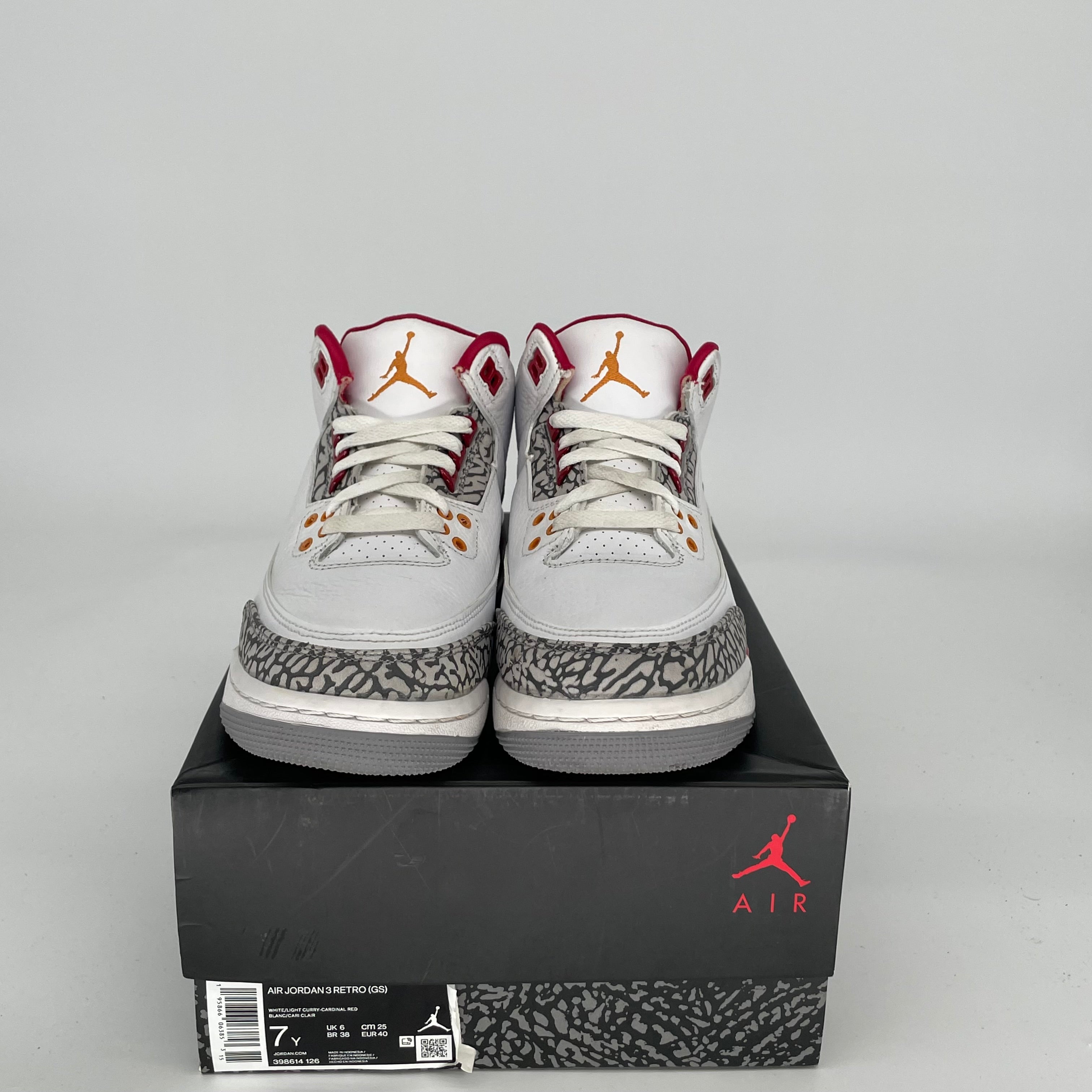 AIR JORDAN 3 Cardinal Red Sneakers - Size 7Y (398614-126) - Men's Basketball Shoes for Court & Casual Wear