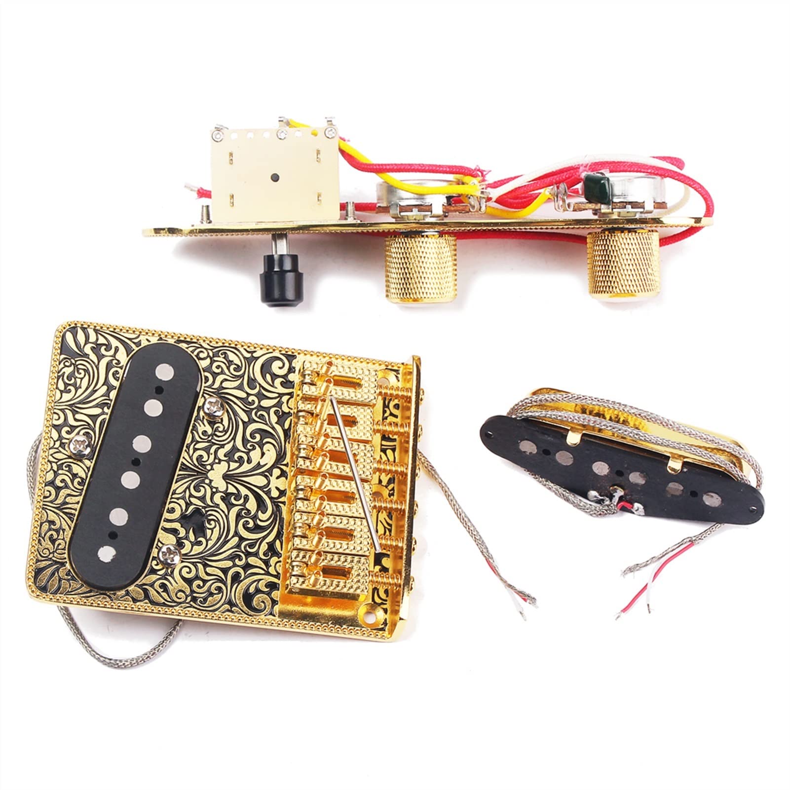 Golden Guitar Control Plate Bridge - Prewired & Loaded for Easy Installation | Perfect for Electric Guitar Upgrades & Repairs | DIY Guitar Parts & Accessories