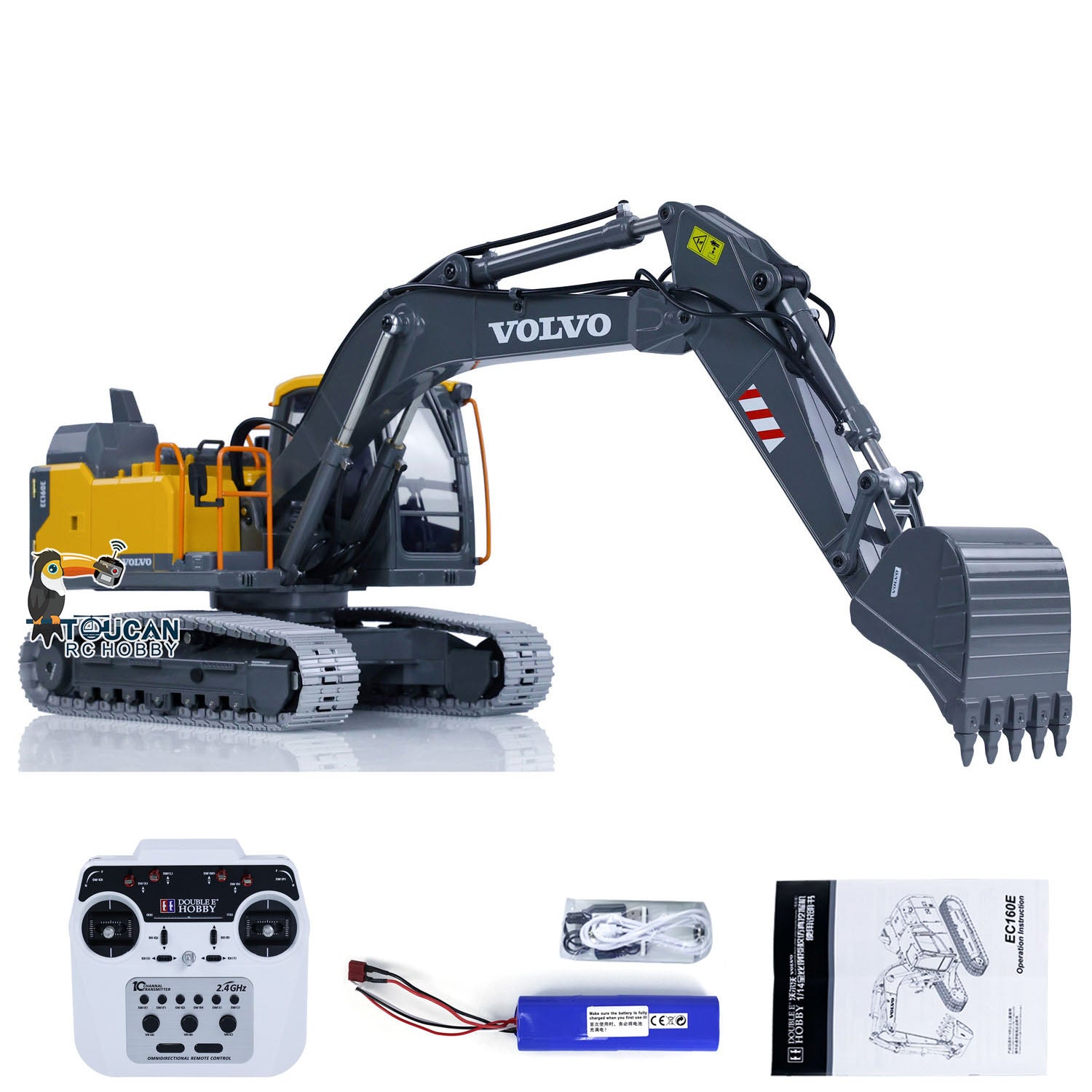 1:14 Scale RC Excavator Toy - Alloy Metal DoubleE E010 EC 160E Remote Control Construction Vehicle | Realistic Engineering Model for Kids & Adults | Outdoor Play, Construction Site Simulation, Birthday Gift for Boys