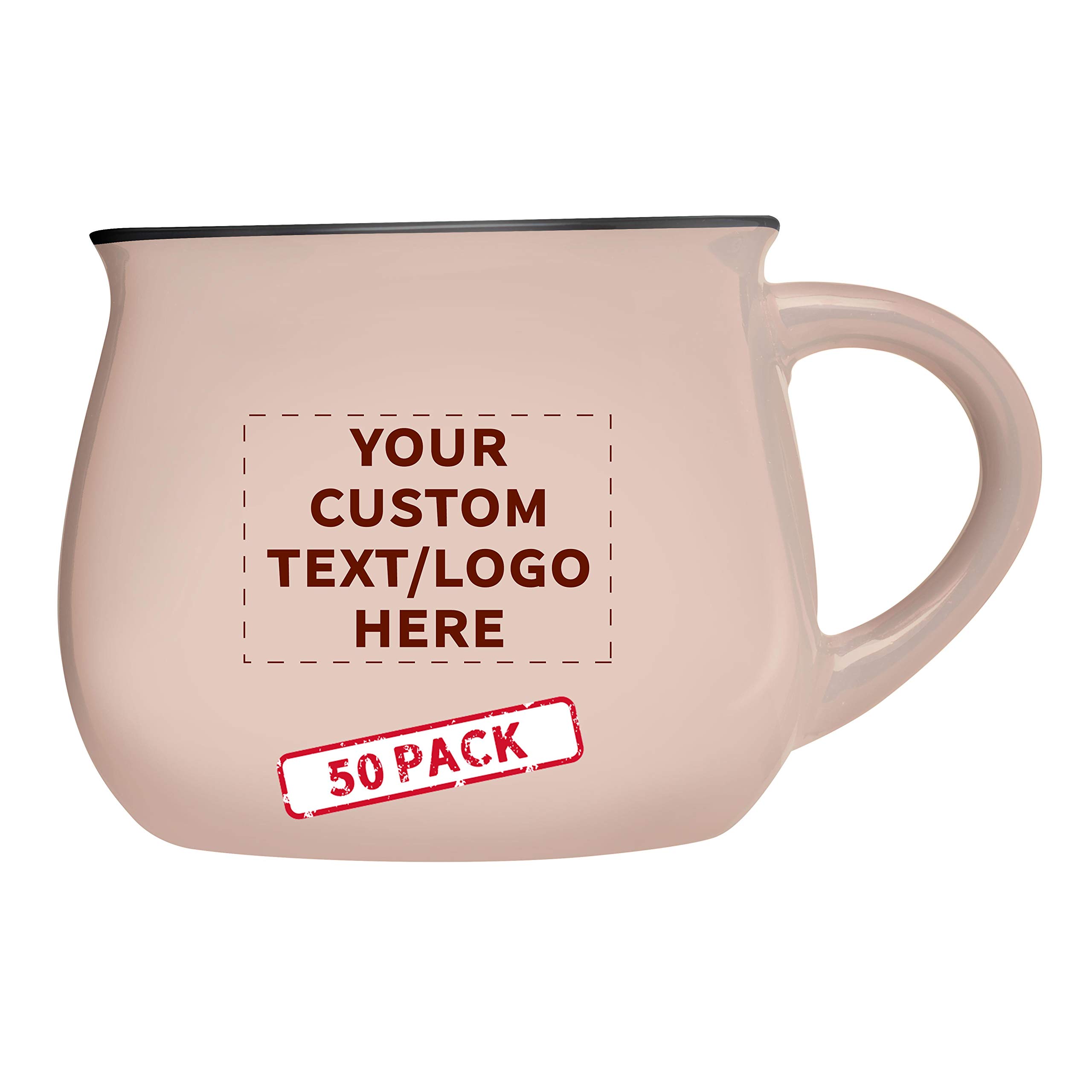 Personalized 12 oz Glazed Campfire Coffee Mugs - Bulk Set of 50 - Custom Ceramic Mugs for Coffee, Tea, Hot Chocolate & Espresso - Perfect for Cafes, Restaurants, Camping & Gifts - Cream Color