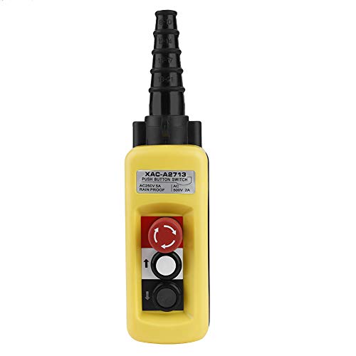 Heavy Duty Crane Hoist Control Switch - Emergency Stop Push Button Pendant Controller for Chain Hoist & Lifting Equipment | Industrial Overhead Crane Control Station | Warehouse, Construction & Manufacturing Use