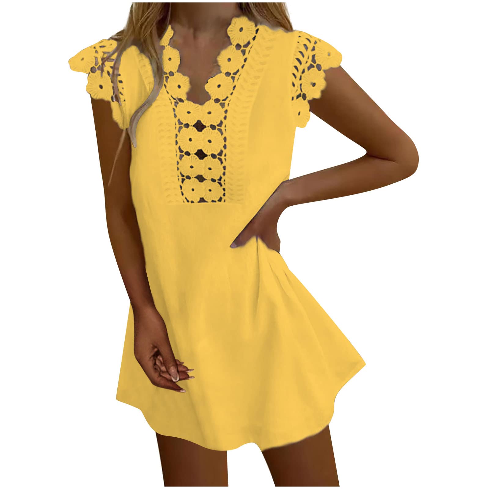 Women's Summer Sundress - Sleeveless Lace Tank Beach Dress, Casual Solid Color Midi Dress with Button Down for Outdoor, Vacation & Daily Wear
