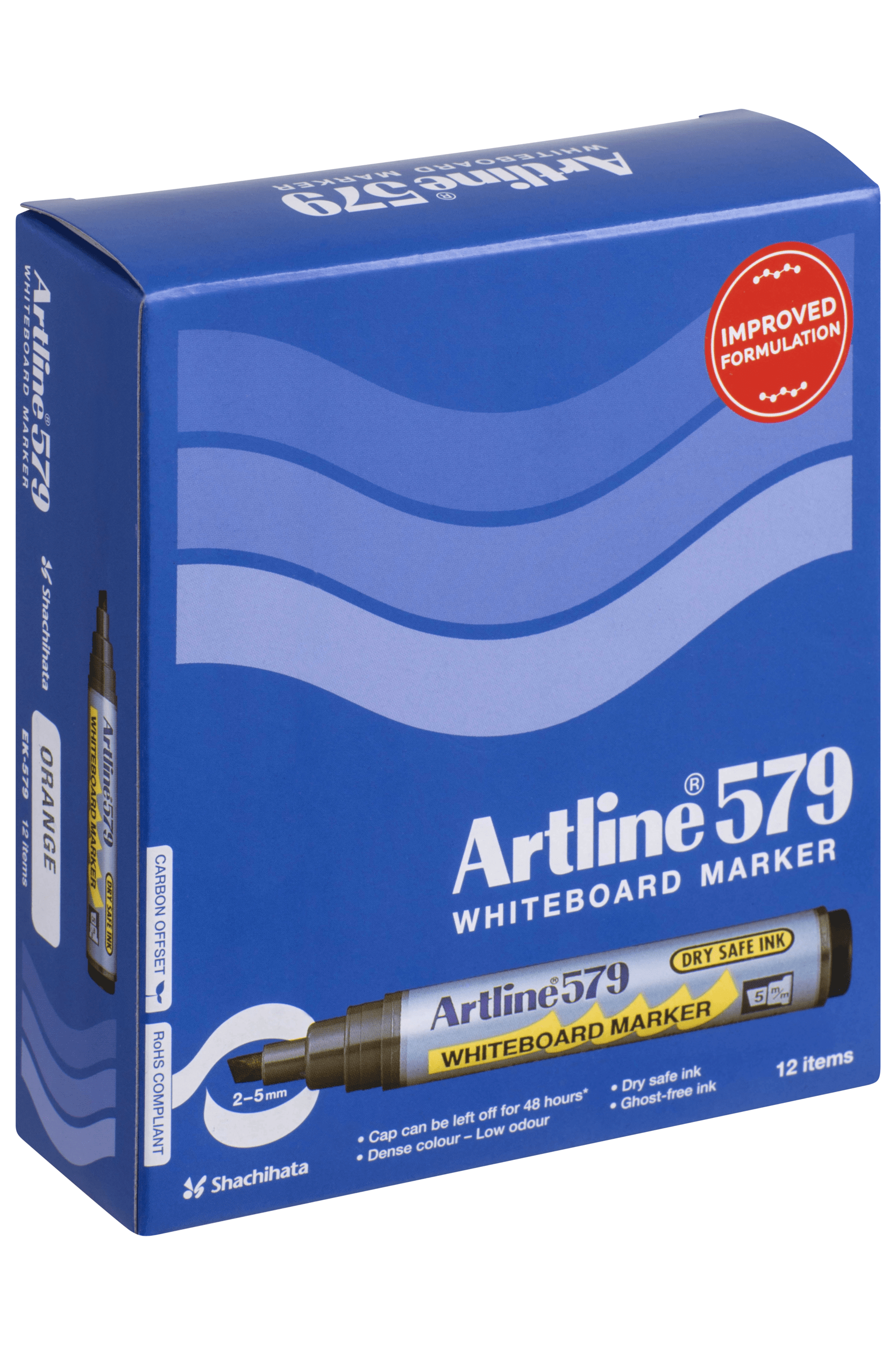 Artline 579 Whiteboard Marker - 5mm Chisel Tip, Orange Ink, Pack of 12 - Perfect for Office, Classroom & Home Whiteboard Presentations