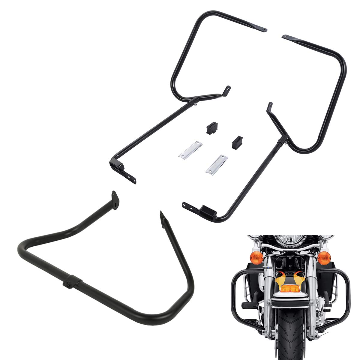 1997-2008 Harley Davidson Touring FLHR FLTR FLHX FLHT Saddlebag Support Guards & Engine Guard Kit - Black | Motorcycle Protection for Long Rides & Road Trips
