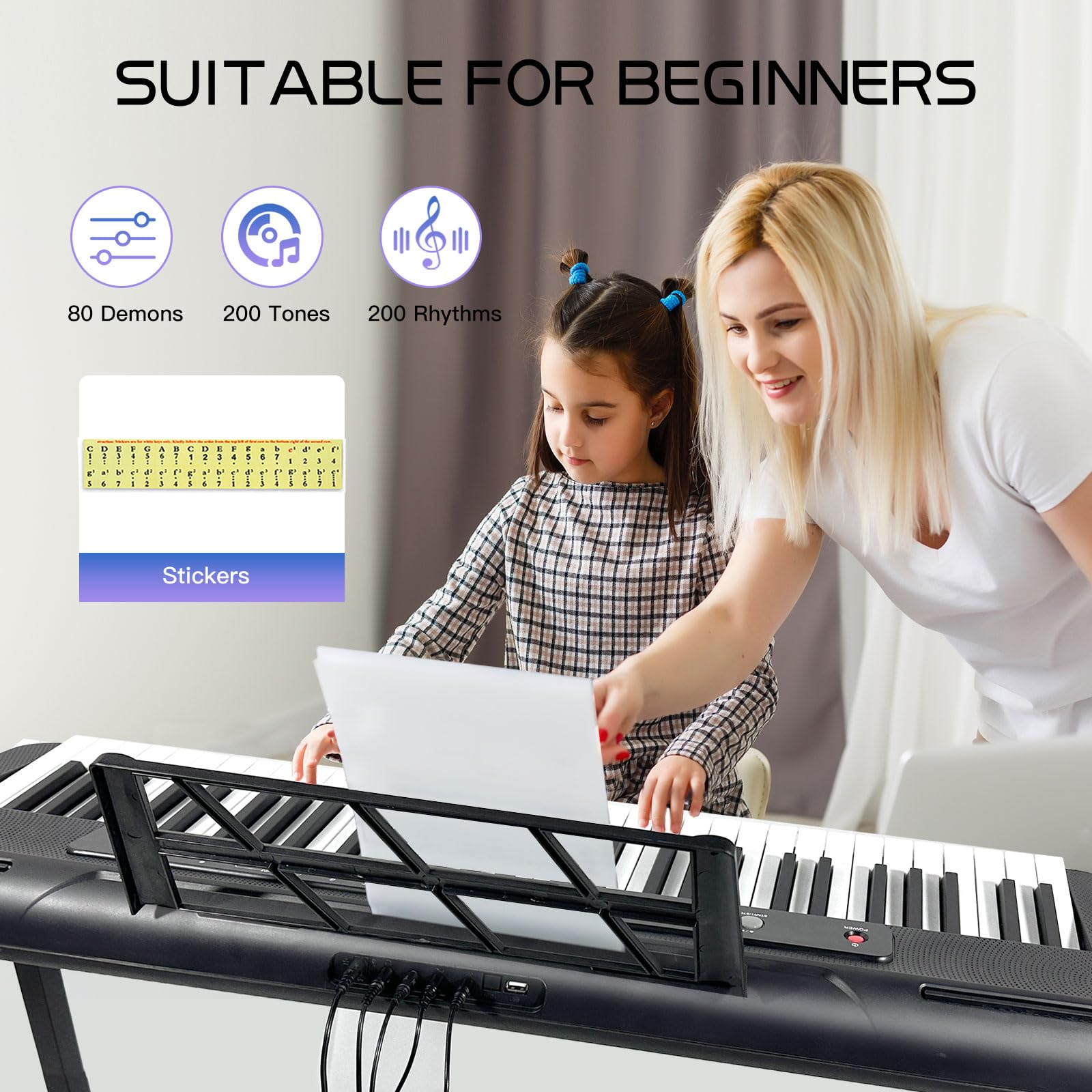 AQNIEGEP Pro 61-Key Electric Keyboard Piano with LCD Display & Sustain Pedal - Full-Size Digital Piano with Stand, Bench, Headphones, Mic - 200 Timbres, 80 Demo Songs, 128 Rhythms - Perfect for Beginners, Professionals & Home/Studio Use