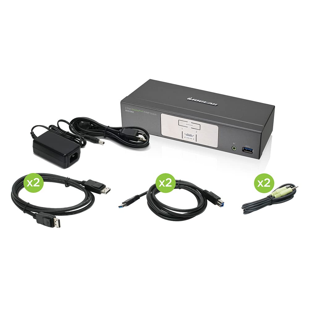 IOGEAR 2-Port 4K UHD DisplayPort KVMP Switch with USB 3.0 Hub - Black | Push Button Control | ON-NONE-ON Mode | Perfect for Multi-Computer Workstations & Home Office Setups