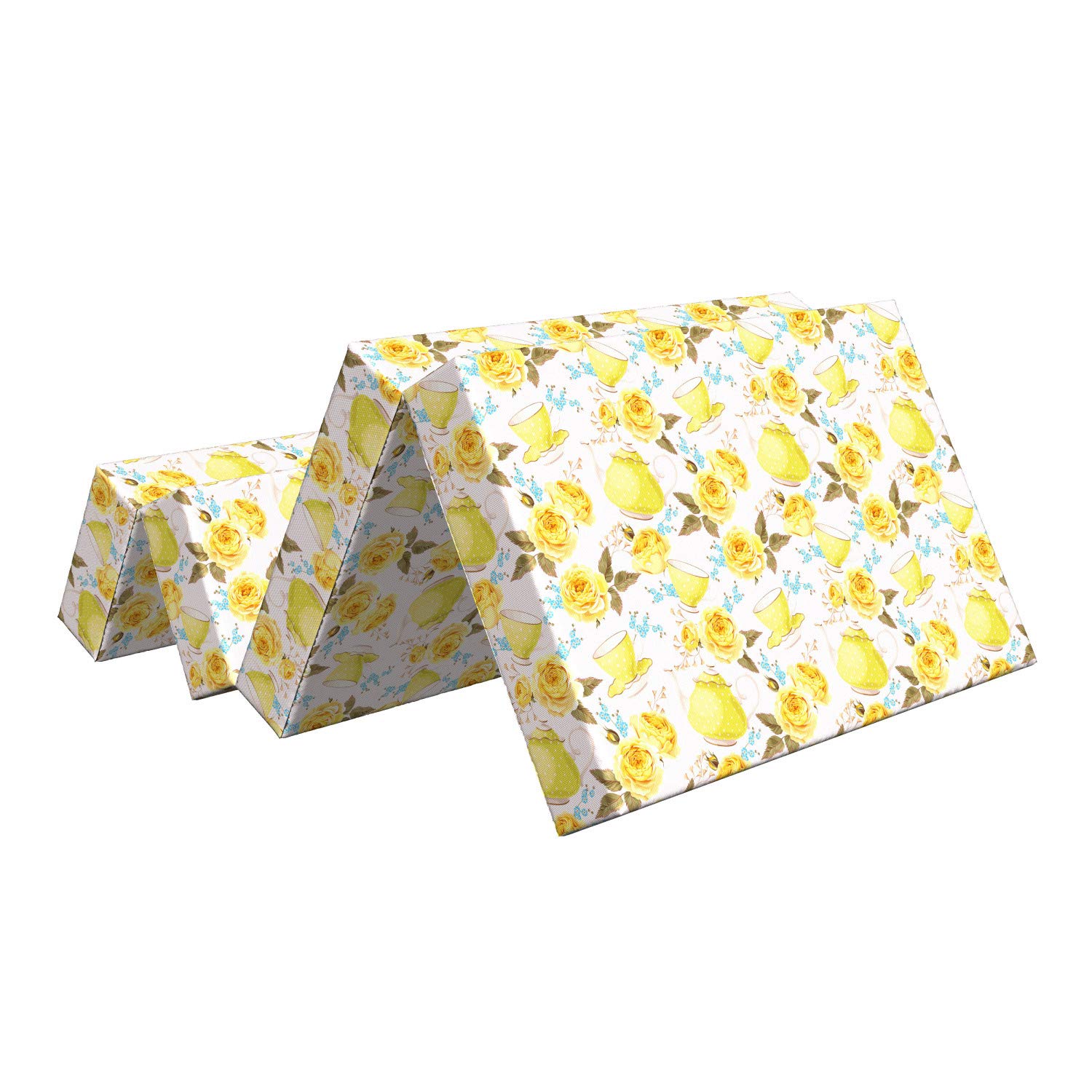Ambesonne Foldable Kitchen Mattress - Floral Tea Cup Design, 74.8