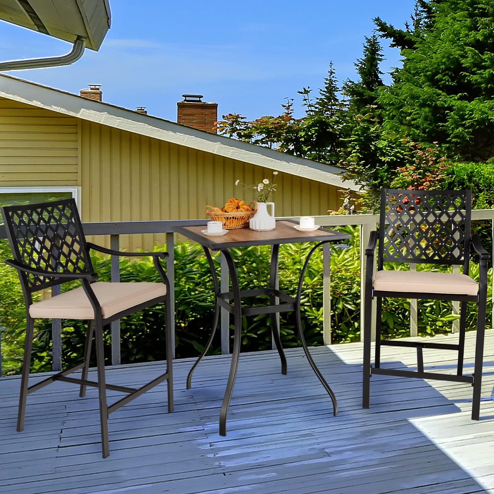 Tangkula 28 Inch Outdoor Bar Table - Steel Square Bistro Table with Reinforced Frame, Curved Legs & Non-Slip Footpads - Perfect for Poolside, Patio, Backyard, Garden & Outdoor Dining Areas