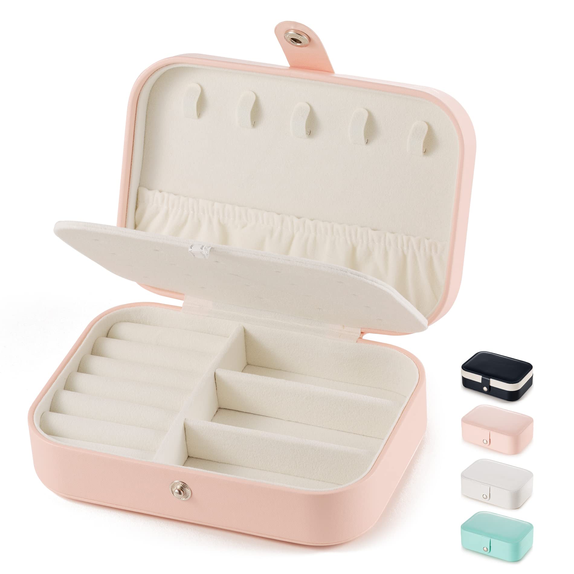 Elegant Pink PU Leather Travel Jewelry Box - Double Layer Portable Jewelry Organizer for Earrings, Rings, Necklaces, Bracelets & Lipstick - Perfect Gift for Women, Compact Storage for Travel & Daily Use