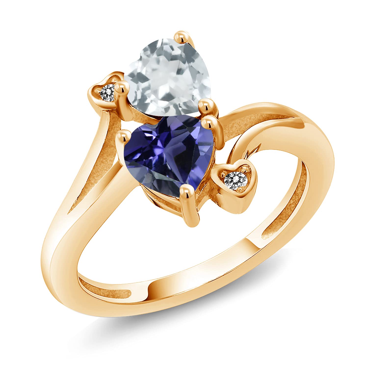 1.28 Ct Natural Sky Blue Aquamarine & Iolite Diamond Ring in 18K Yellow Gold Plated Silver | Elegant Jewelry for Women, Perfect for Weddings, Anniversaries & Special Occasions