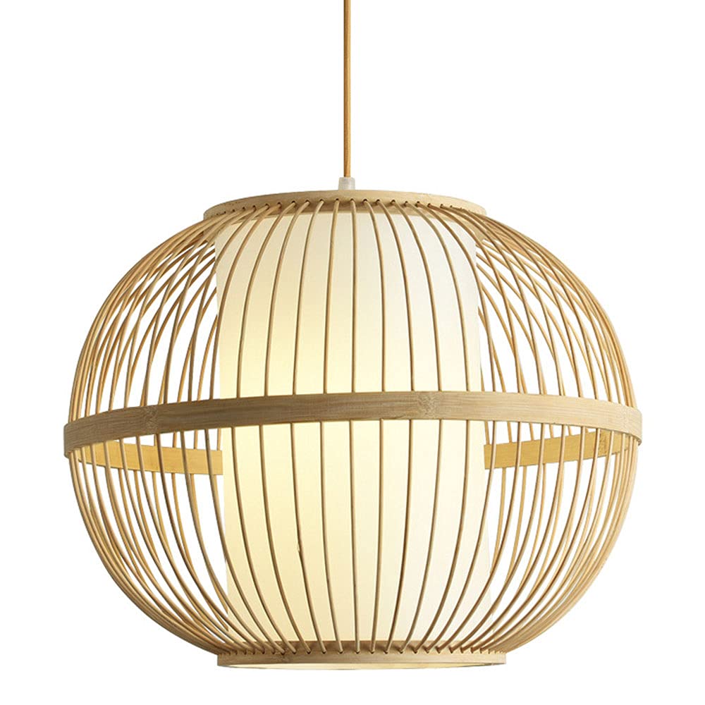 Rustic Asian Teahouse Chandelier - Handmade Bamboo Globe Pendant Light with E27 Socket, Pastoral Lighting Fixture for Cafe, Bar & Restaurant - Perfect for Zen Decor, Boho Interior Design and Asian-Themed Spaces