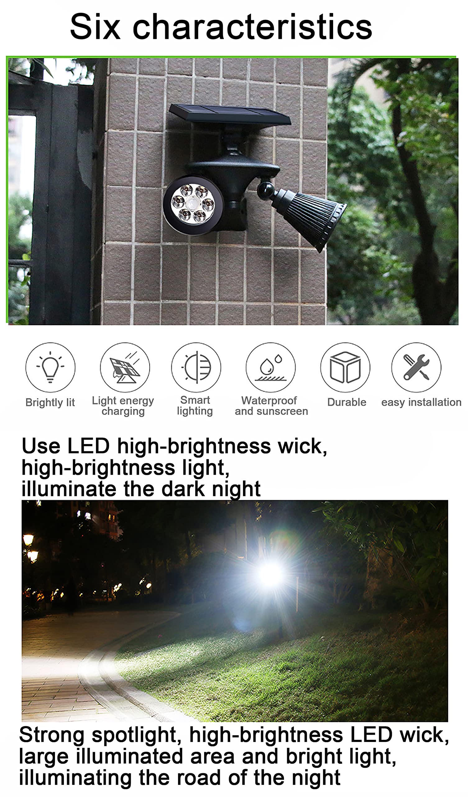 Solar Powered LED Outdoor Motion Sensor Wall Light - Dual Head Security Spotlight for Garden, Lawn, Pathway & Home Exterior Lighting