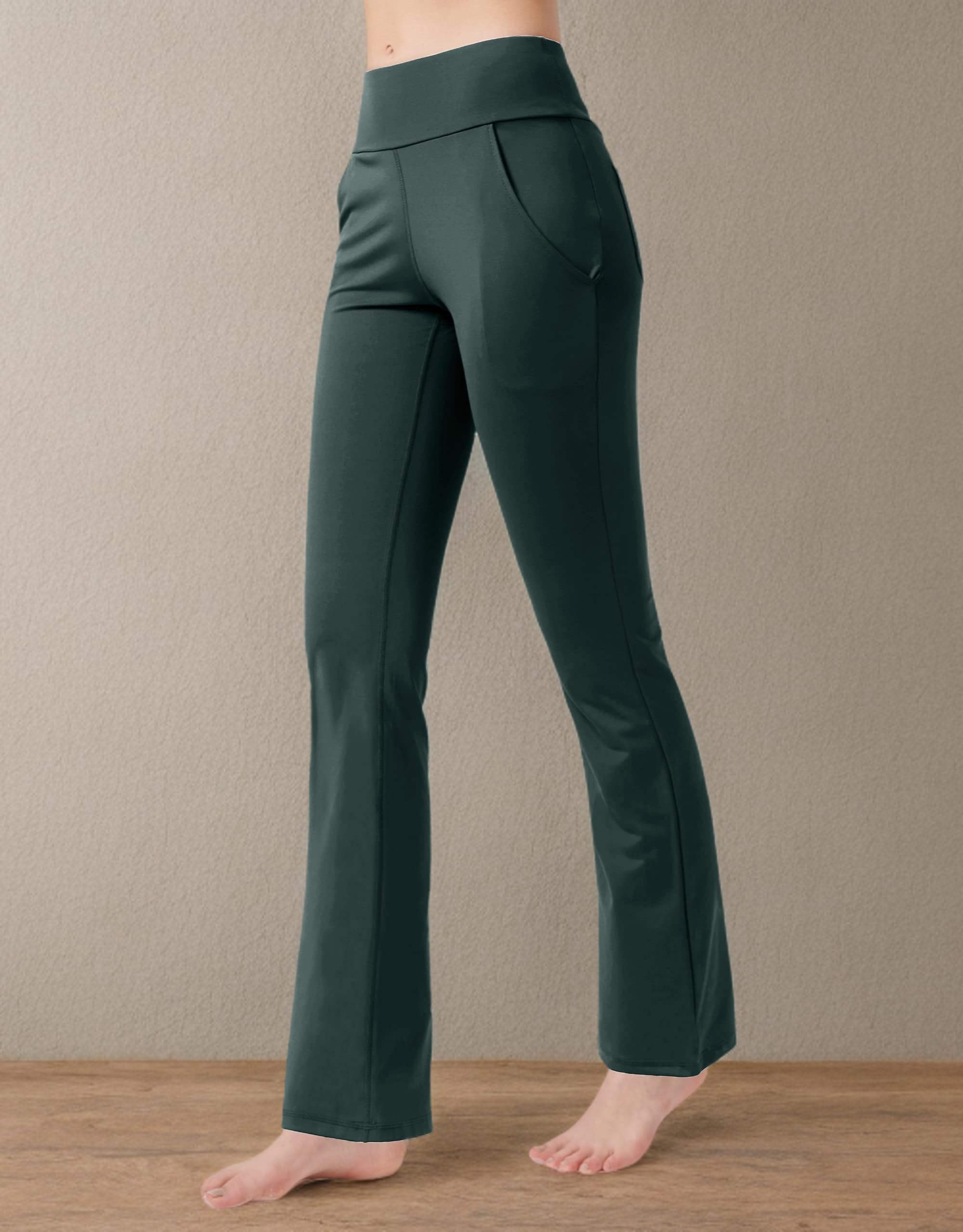 Nuveti Women's High Waisted Bootcut Yoga Pants with 4 Pockets - Tummy Control Workout & Office Pants - Stretchy Bootleg Dress Pants for Yoga, Gym, Work & Casual Wear