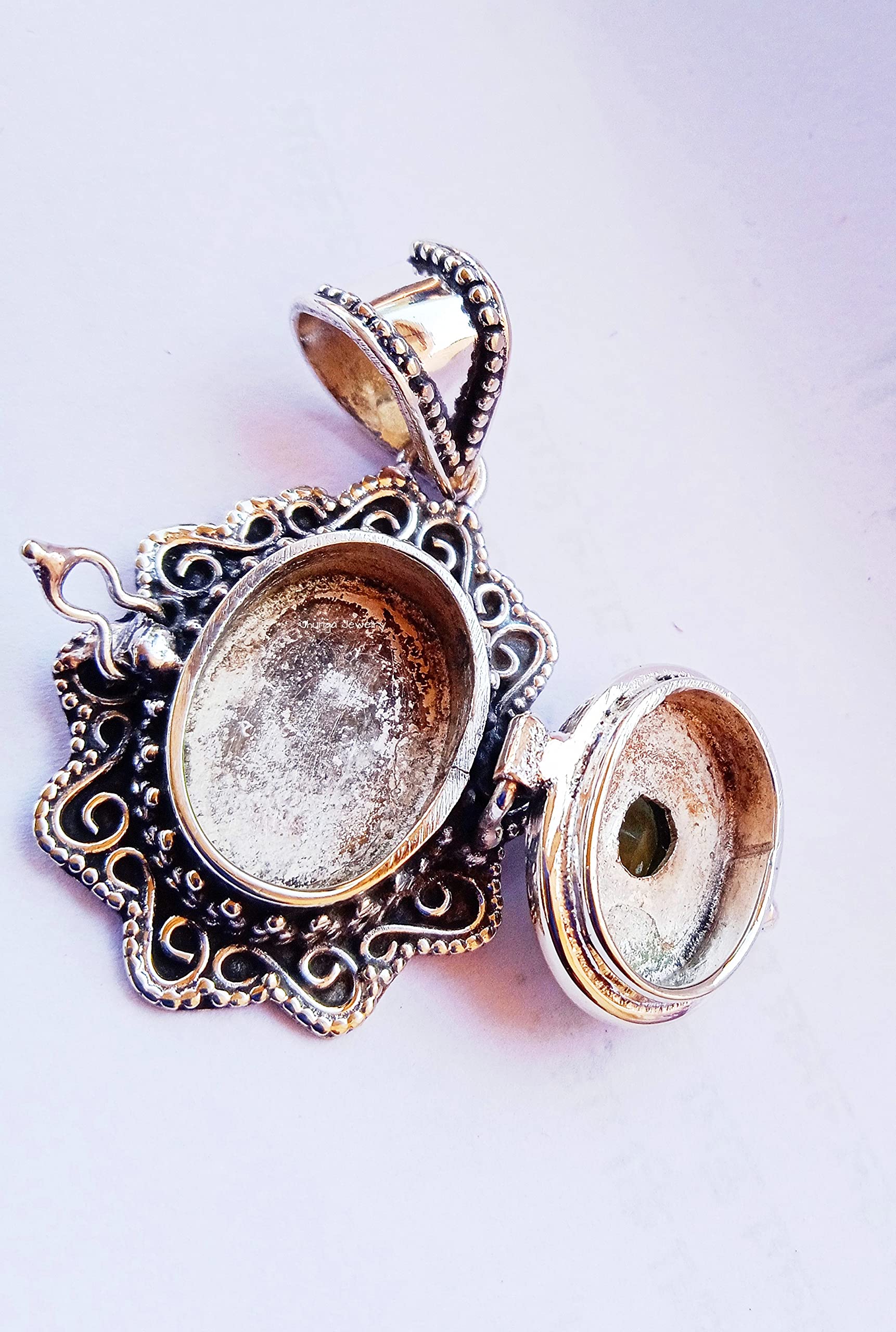 Peridot Pendant Necklace - Sterling Silver Openable Locket Jewelry - Handmade Vintage Boho Style Prayer Pendant - Perfect for Spiritual Gifts, Meditation & Boho Fashion Accessories