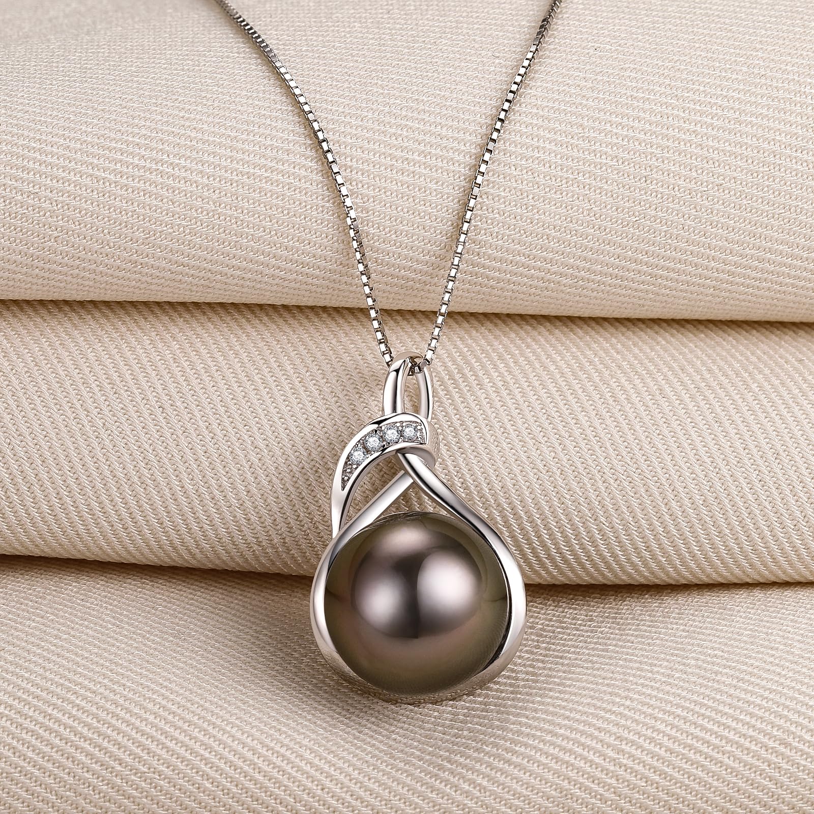 Tahitian Black Pearl Necklace for Women - Sterling Silver Adjustable Chain with Real Black Pearls - Perfect Gift for Wife, Girlfriend, Mother (Wedding, Birthday, Anniversary, Christmas, Valentine's Day) - Elegant Jewelry Gift Box Included - Ideal for Date Nights, Special Occasions & Everyday Wear