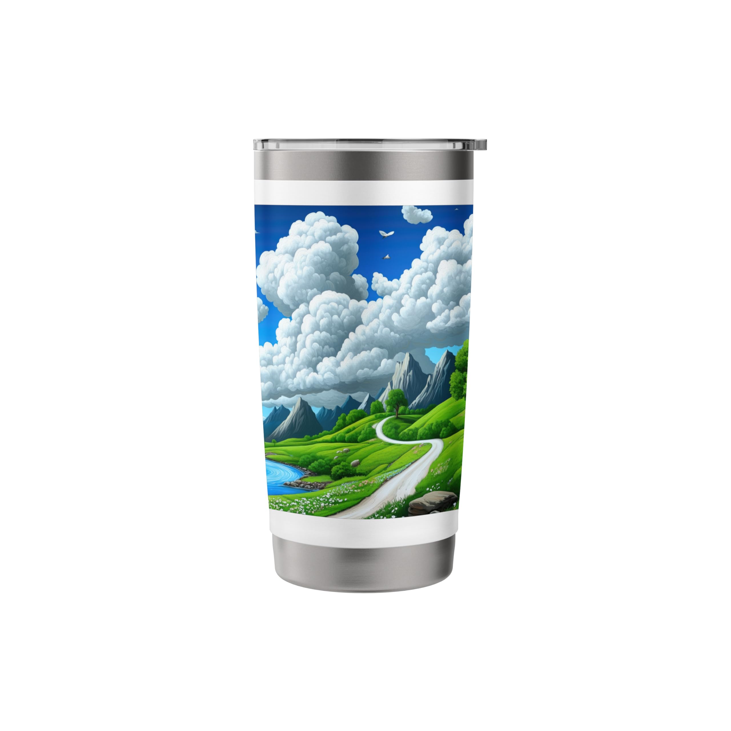 Stainless Steel Insulated Tumbler with Mountain Valley River Design - 20oz Vacuum Flask for Hot & Cold Drinks - Perfect for Hiking, Camping, Office and Outdoor Adventures