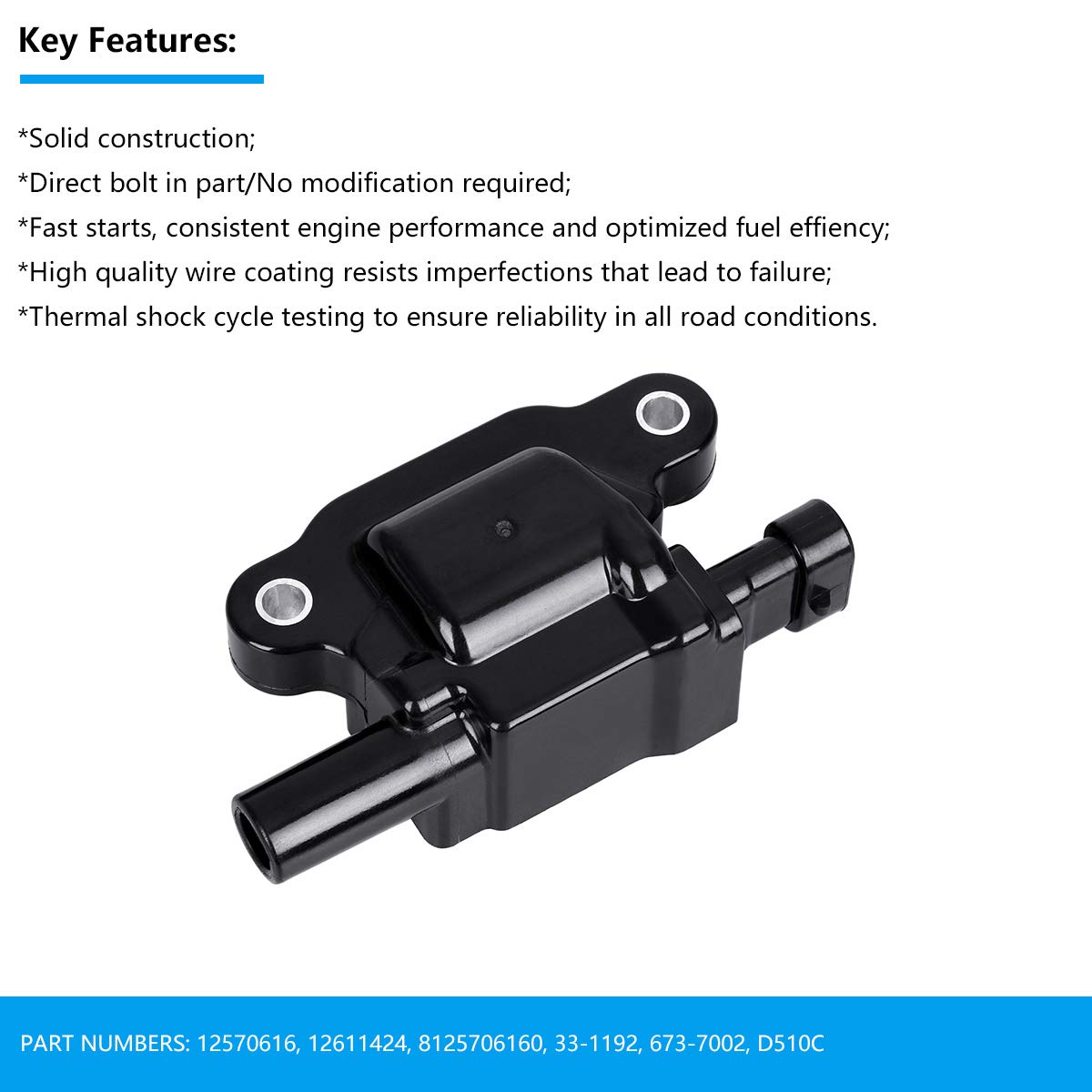 FAERSI Ignition Coil Replacement for Chevy Cadillac GMC Pontiac 5.3L 6.0L V8 Engines - Compatible with G8, Grand Prix, H3, Tahoe, Silverado, Impala, Yukon, Envoy, Trailblazer, Avalanche - Replaces OEM #12570616 D510C - Perfect for Engine Performance & Smooth Driving