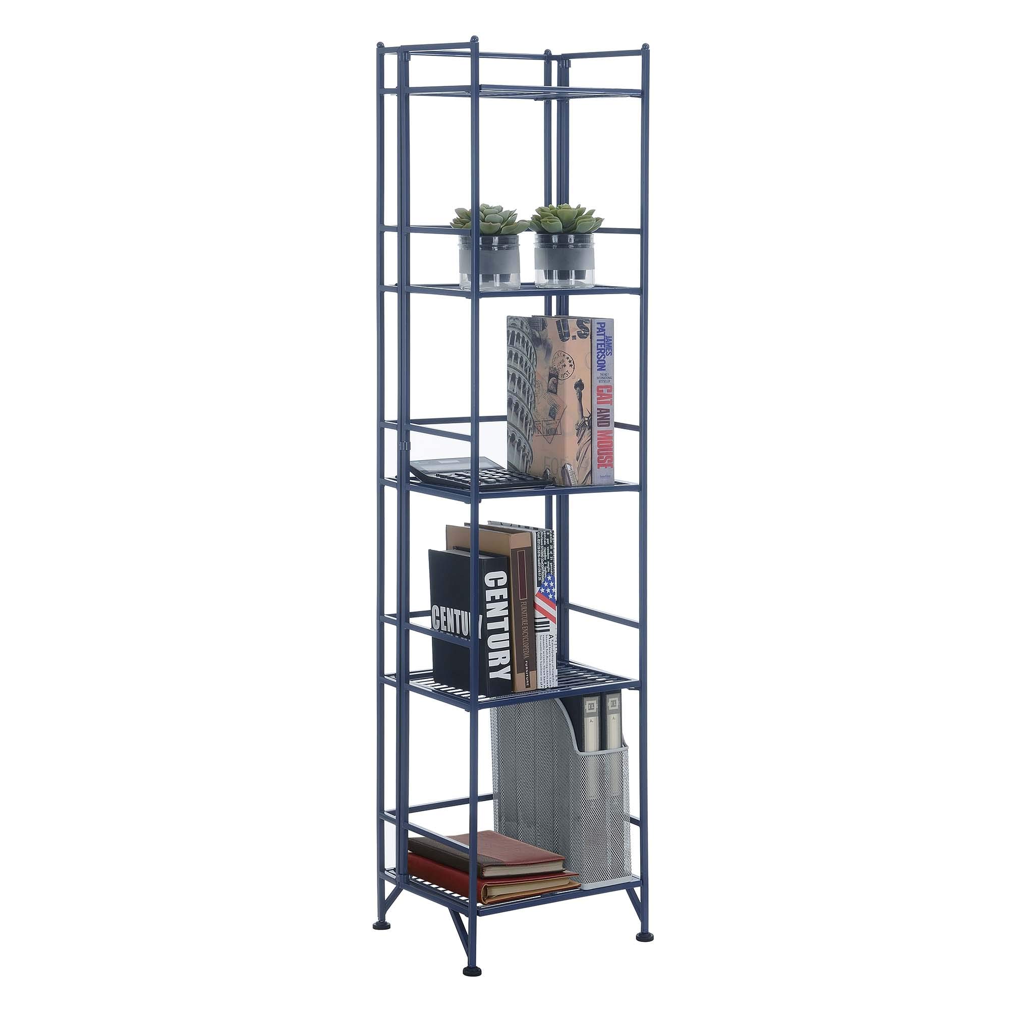 5-Tier Folding Metal Storage Shelves - Space Saving Closet Organizer for Office, Laundry, Bedroom, Garage, Kitchen & Bathroom | Heavy Duty Cobalt Blue Shelving Unit | Perfect for Small Spaces & Home Organization