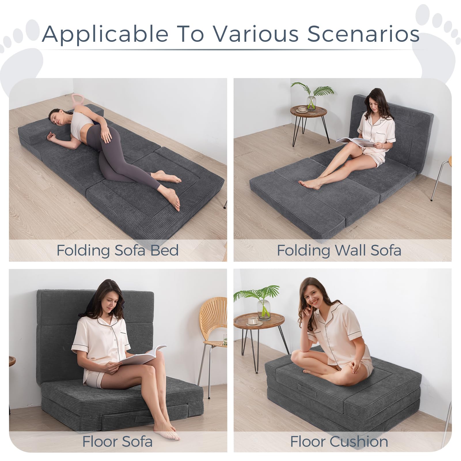MAXYOYO Multifunctional Folding Sofa Bed - Convertible Sleeper Sofa, Guest Bed & Floor Couch with Mattress - Space Saving Dark Grey Futon for Small Apartments, Living Rooms & Guest Rooms