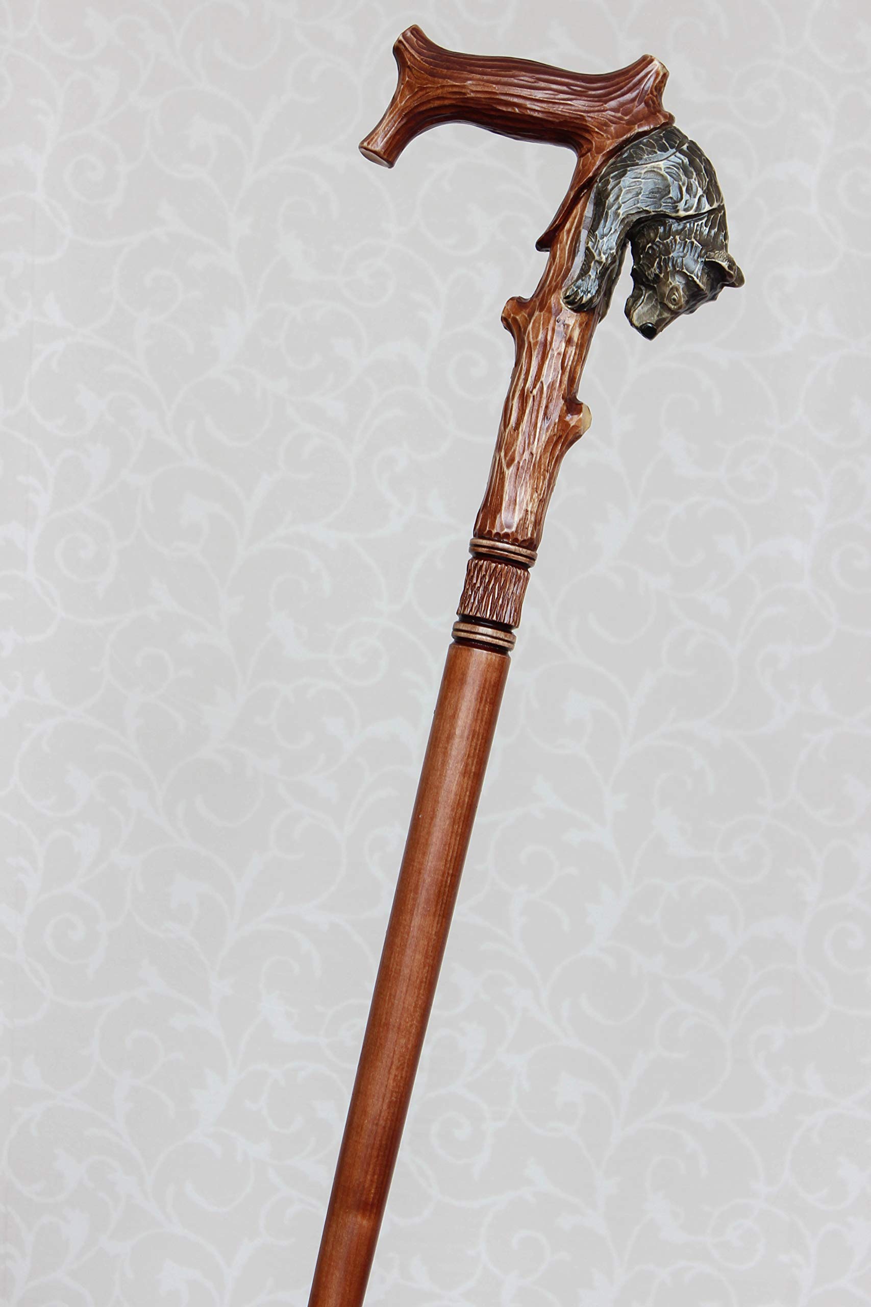 Handmade Wooden Walking Cane with Bear Carving - Premium Handcrafted Walking Stick for Hiking, Elderly Support & Outdoor Adventures