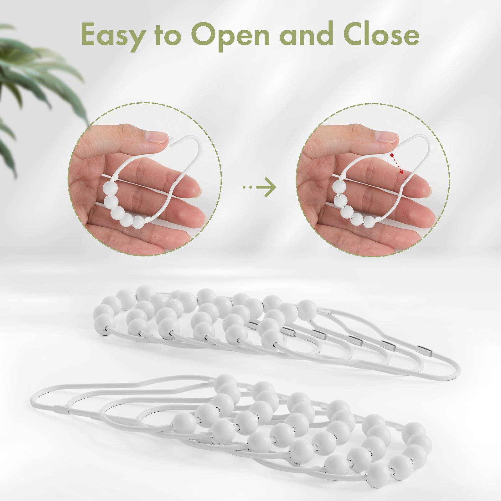Amazer 12-Pack Rust-Resistant Stainless Steel Shower Curtain Hooks - Decorative Bathroom Hooks for Shower Rods, Polished White Finish - Perfect for Bathroom, Spa, and Hotel Decor