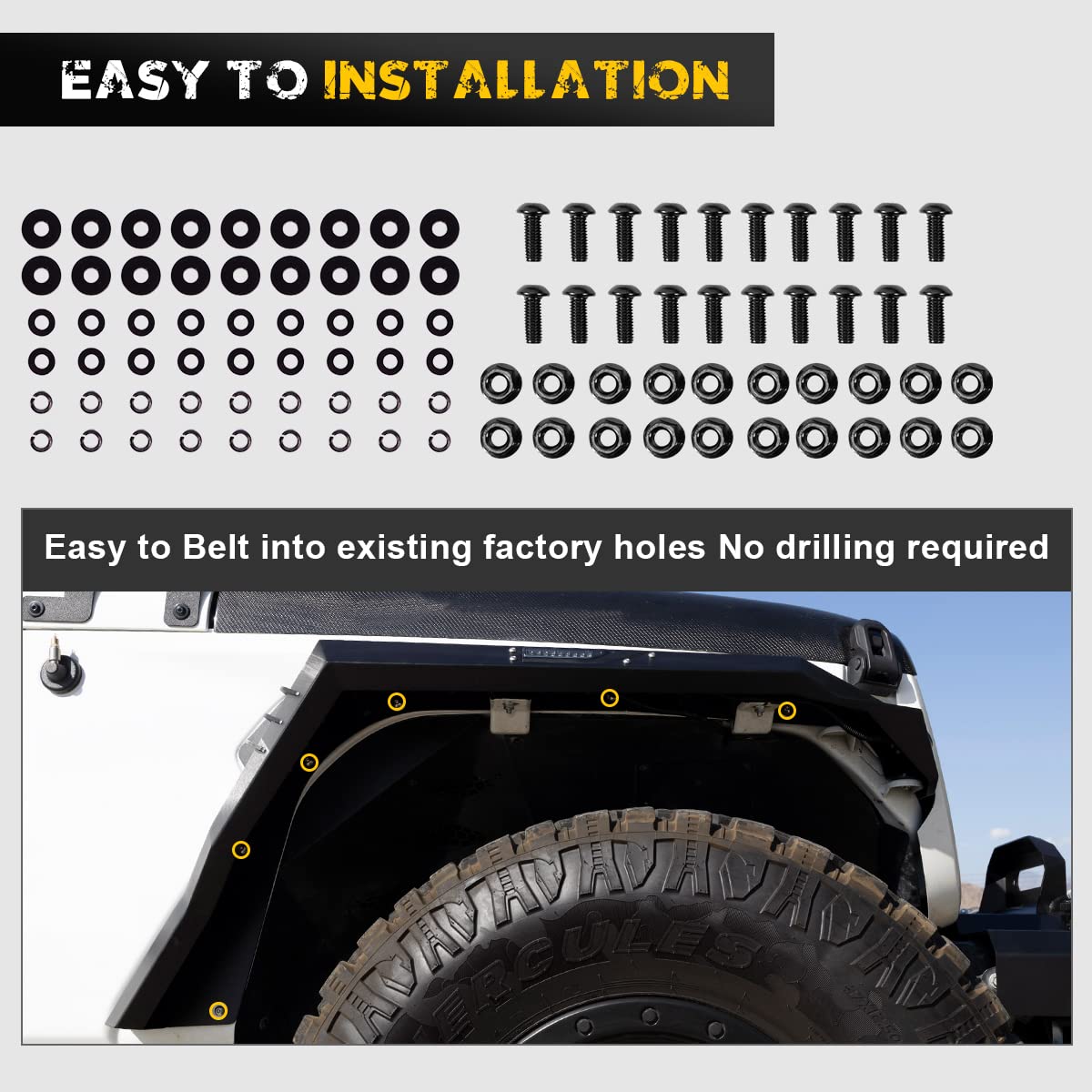 HAWKLEY Offroad Fender Flares with DRL & Sequential LED Turn Lights for 2018-2025 Jeep Wrangler JL & JLU Unlimited (Sport, Sahara, Rubicon) - Durable Front Fender Liners for Enhanced Off-Roading & Night Driving Safety