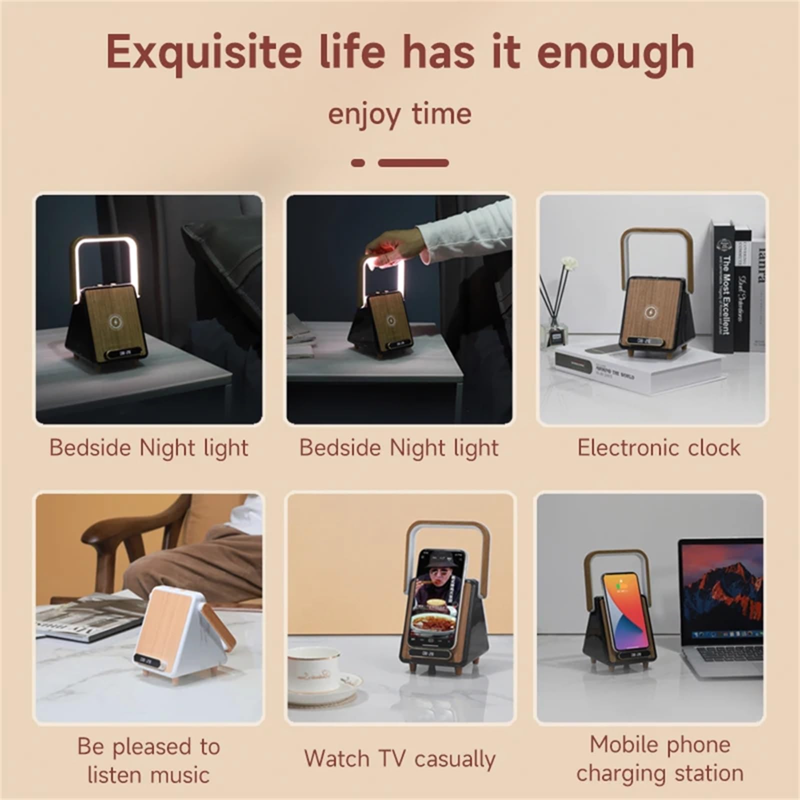 Premium Bluetooth Speaker with LED Night Light & Wooden Stand - Wireless Desktop Speaker for Home, Office, and Outdoor Use | Smart Induction Charging & Ambient Lighting