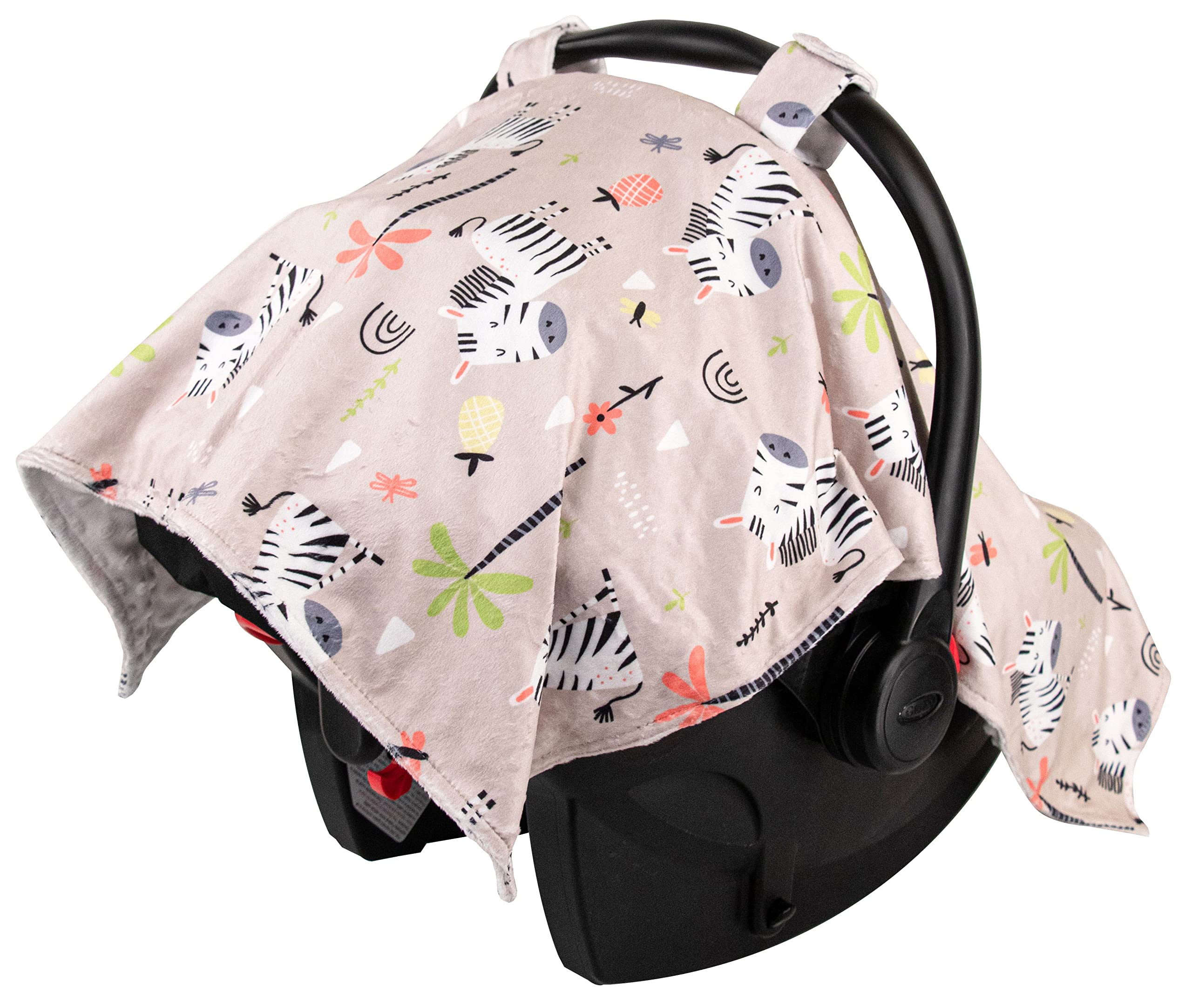 Top Tots Deluxe Minky Baby Car Seat Cover - Soft Tan Zebra Print, 40