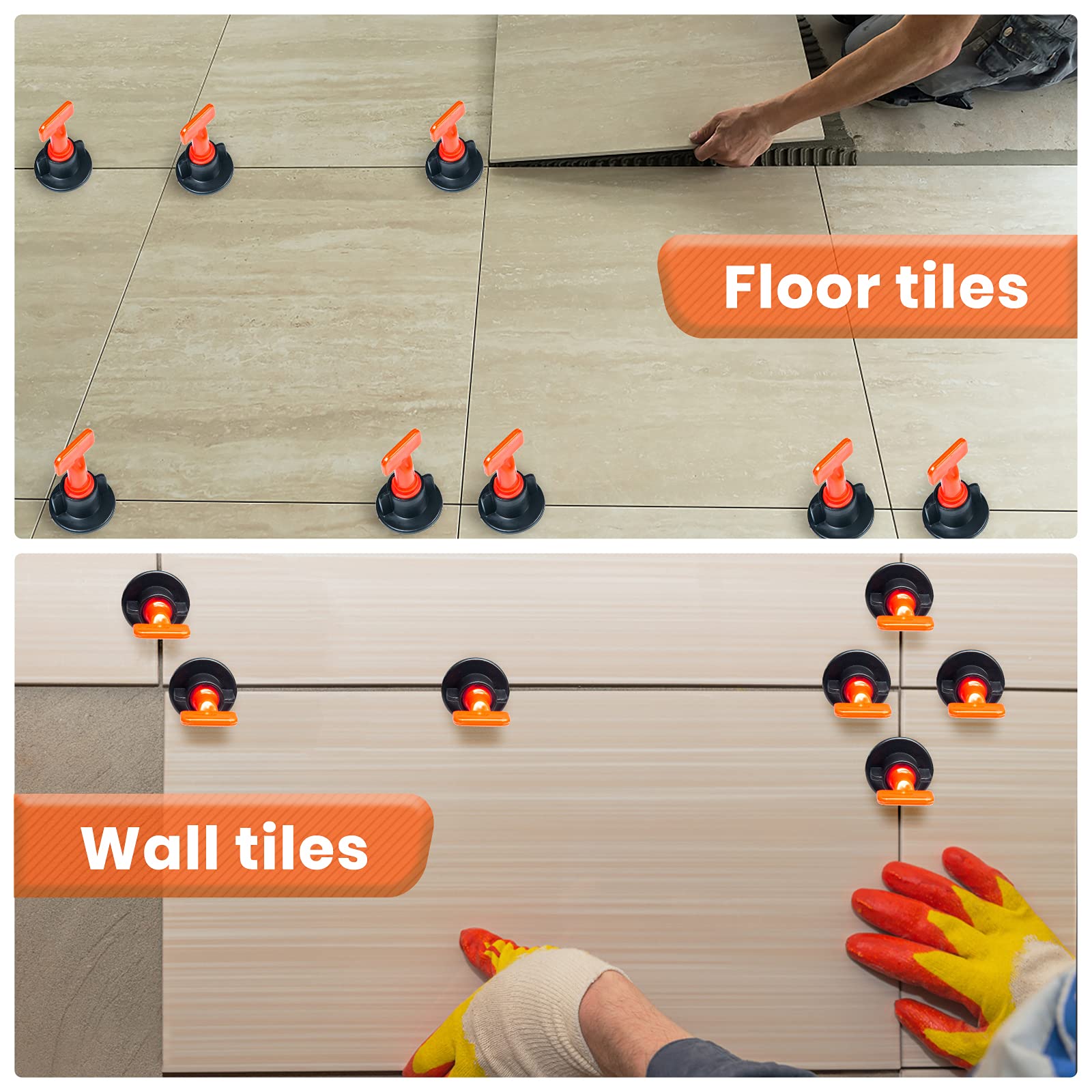 Professional Tile Leveling System Kit - 100pcs Reusable Tile Levelers + 500pcs 1/12