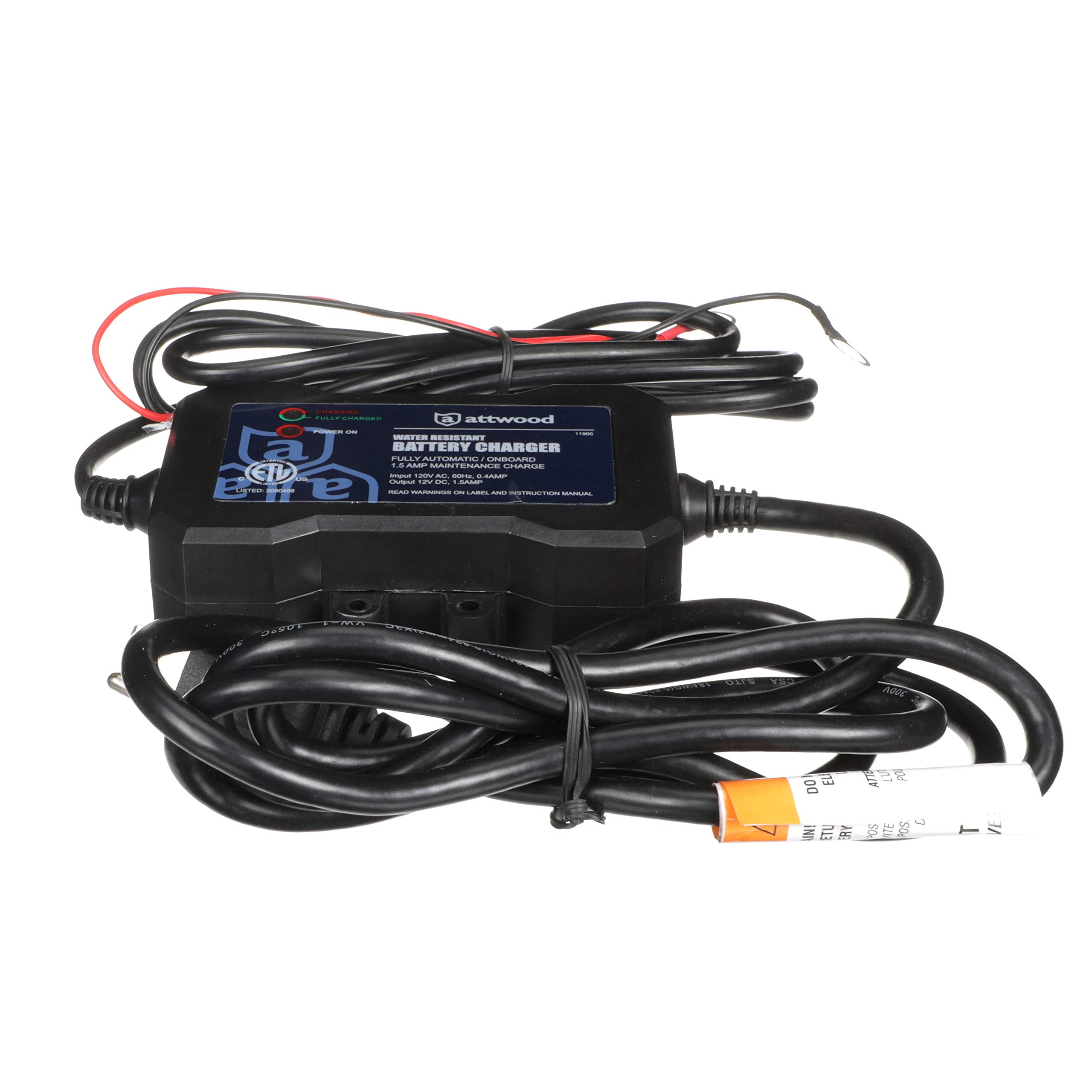 Attwood 11900-4 1.5 AMP Marine Battery Charger - Waterproof & Durable for Boats, RVs, and Outdoor Power Needs - Black
