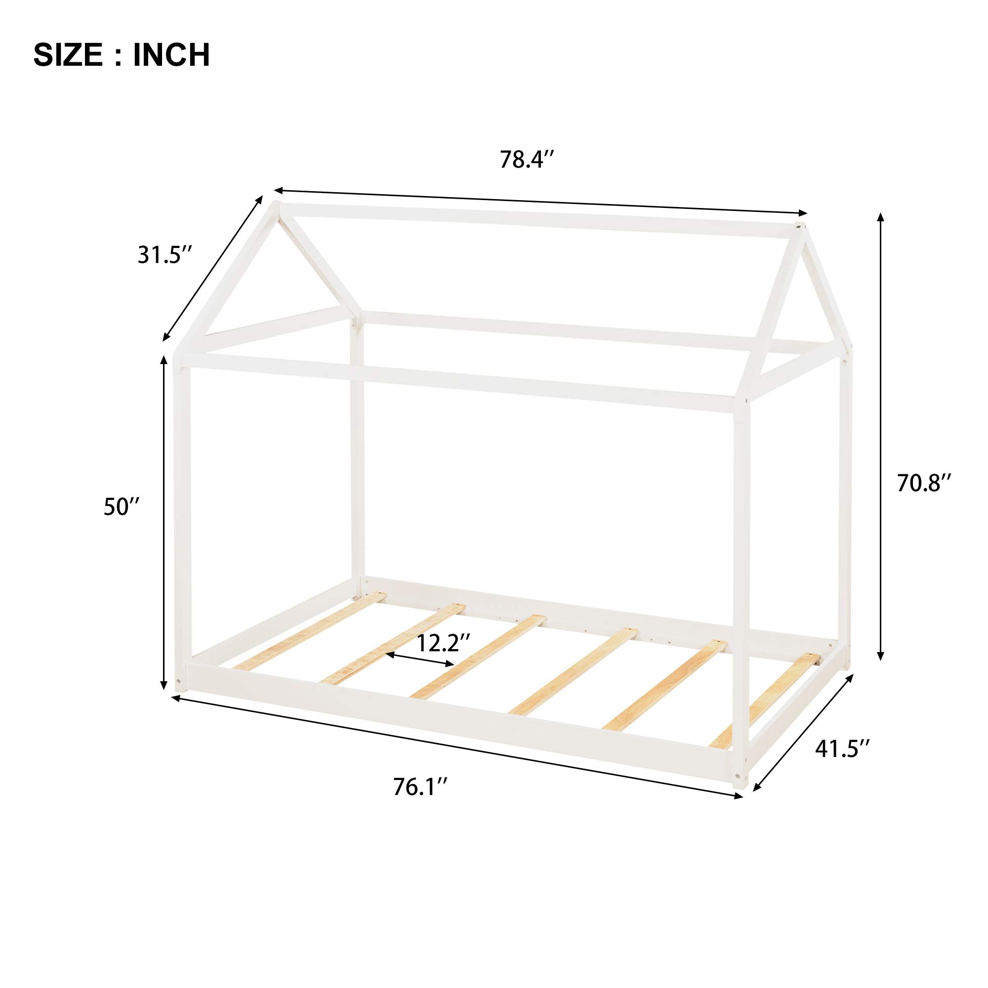 **Sturdy Twin House Bed with Roof & Slat Support - Low Platform Daybed for Toddlers & Teens - White Children's Bedroom Furniture - Perfect for Nursery, Playroom & Kids' Bedroom Decor**
