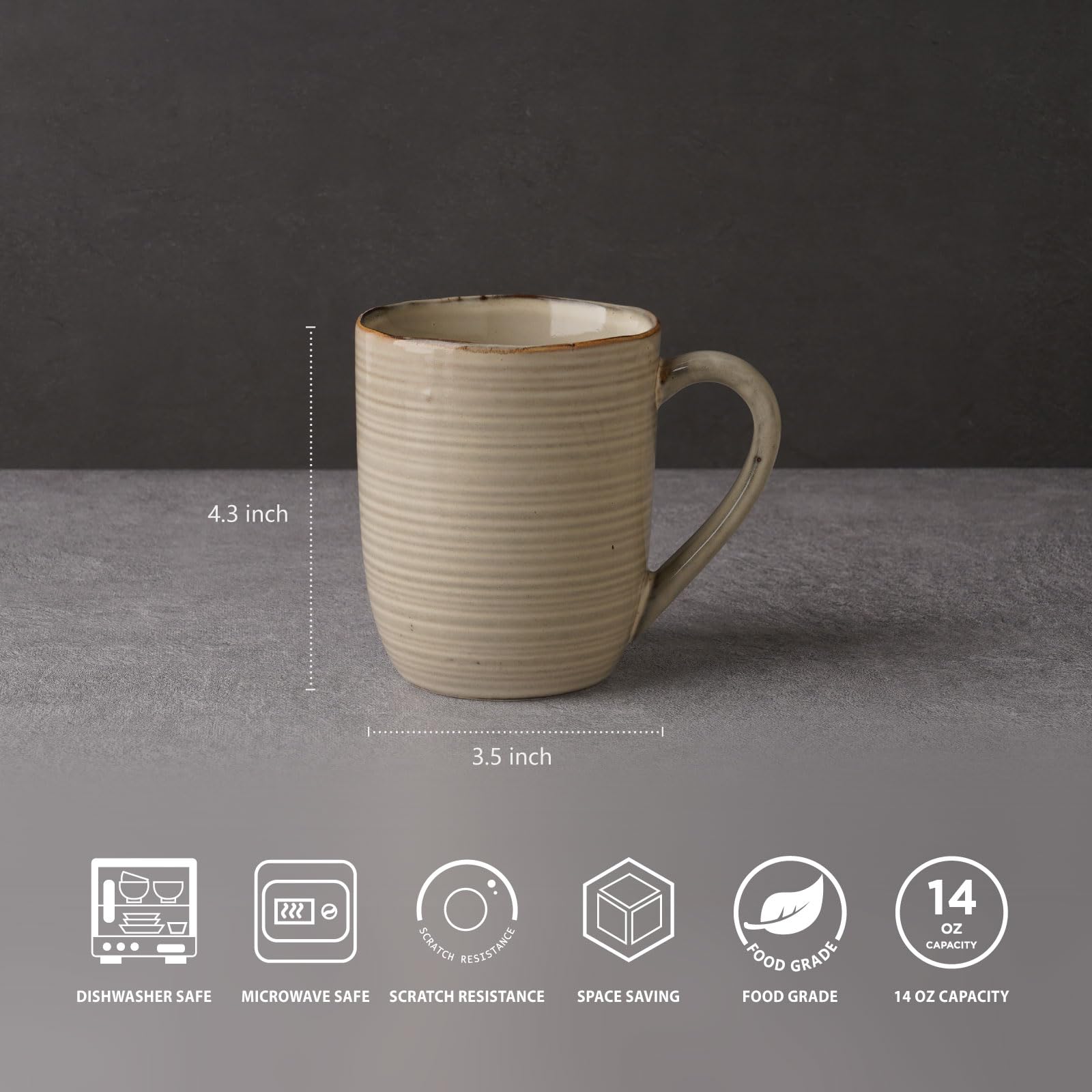 Famiware 14oz Stoneware Coffee Mugs Set of 4 - Microwave Safe for Home & Office Use