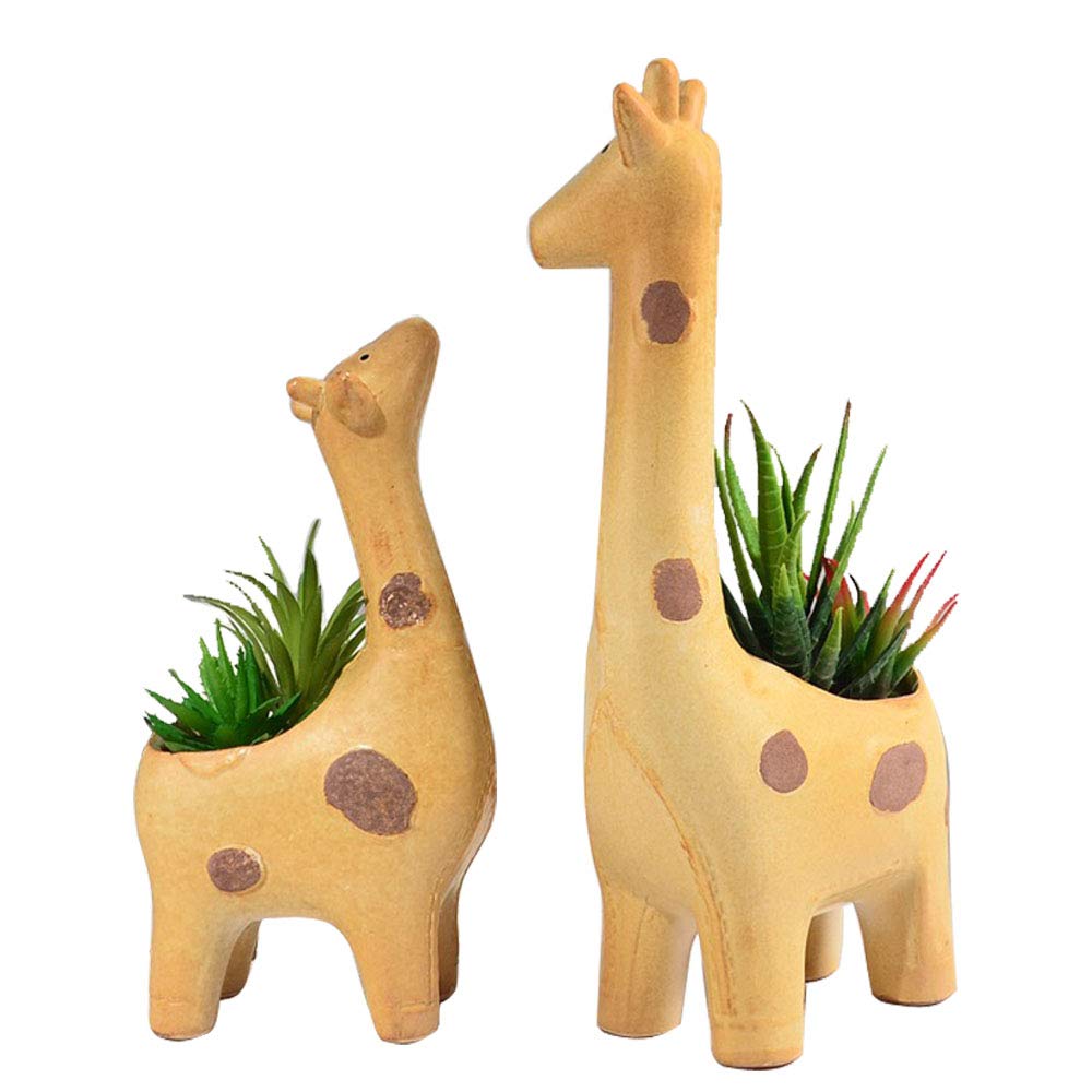 Giraffe Succulent Planter Set of 2 - Ceramic Animal Planters with Drainage Holes (11