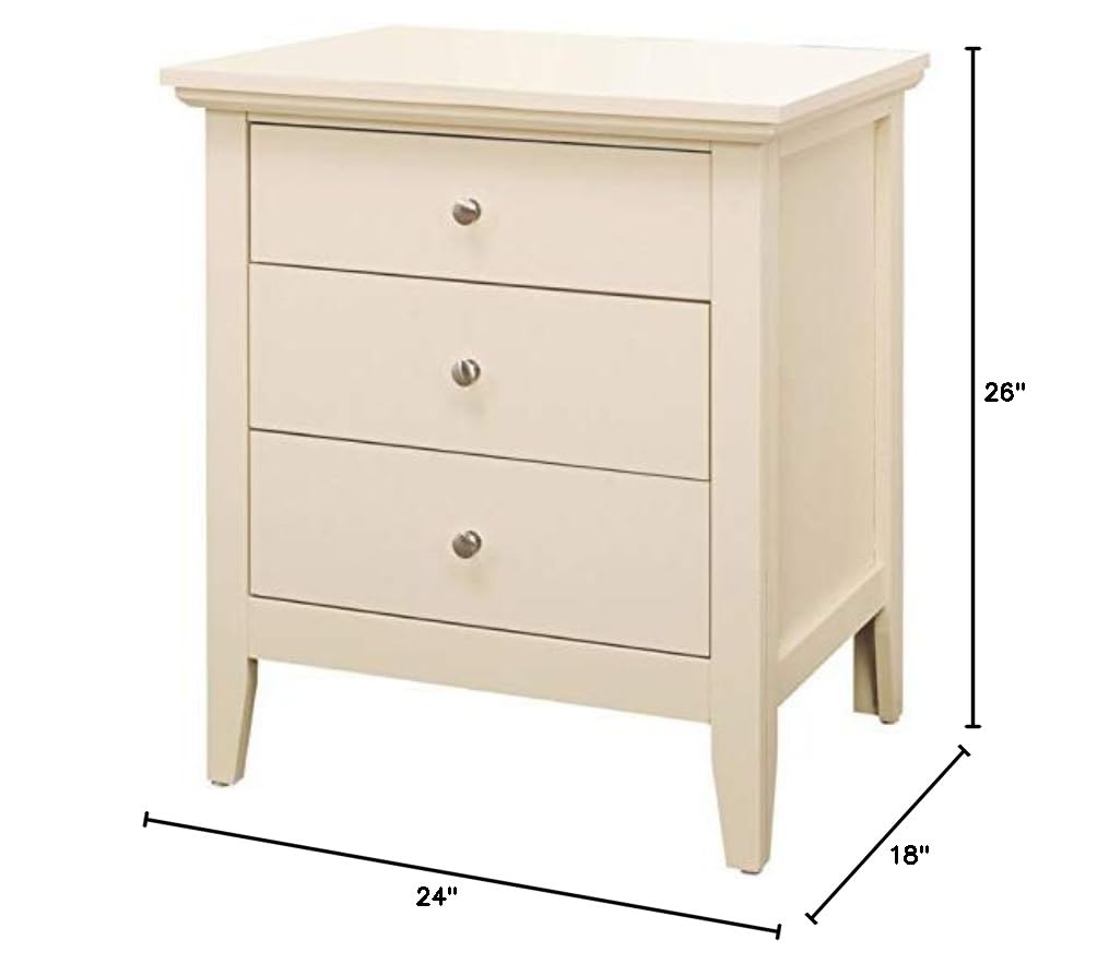 Home Square 2-Piece Solid Wood Nightstand Set with 3 Drawers in Beige - Bedroom Furniture for Storage & Organization