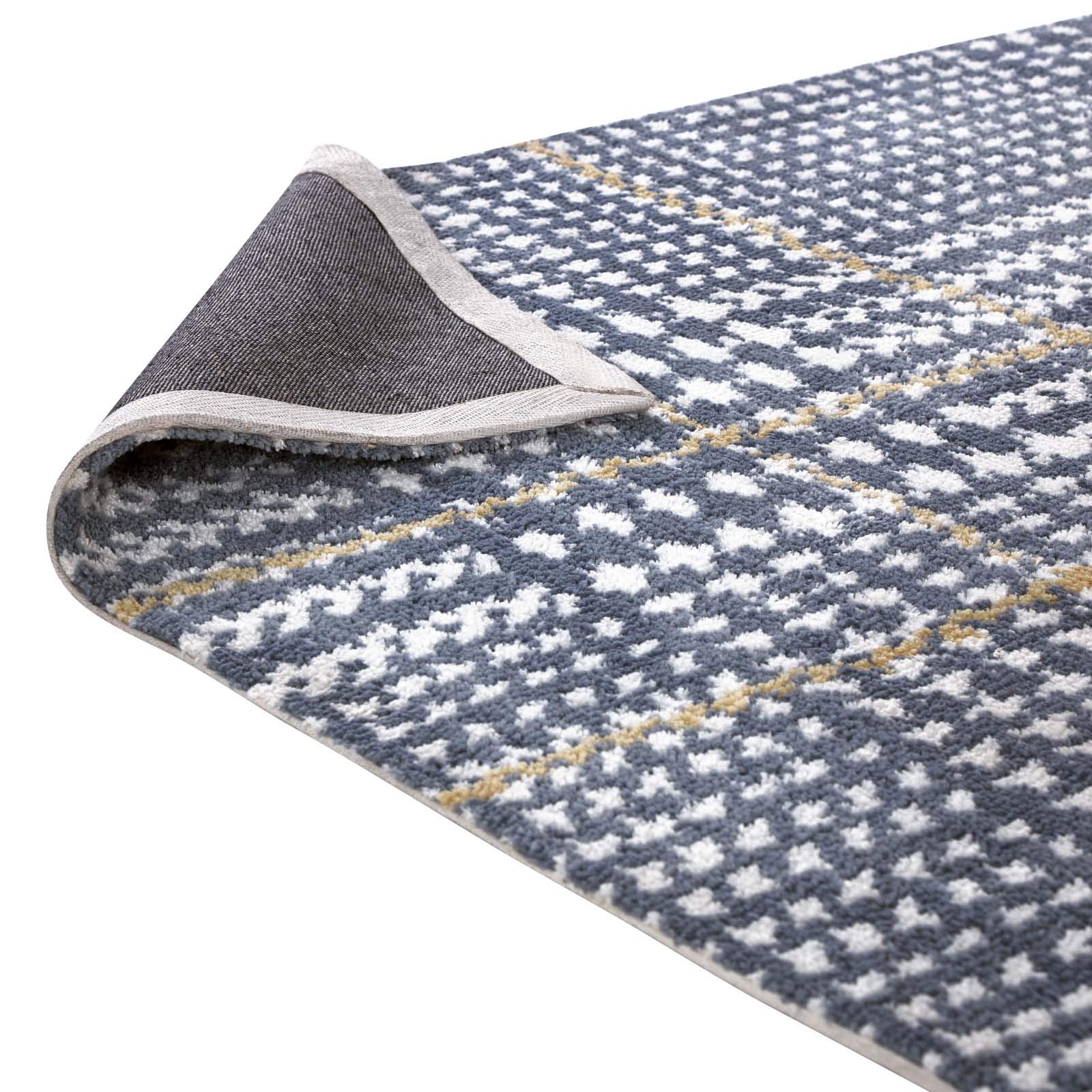 Modern Contemporary Urban Design Blue Area Rug - Non-Slip Living Room Carpet Runner for Lounge & Bedroom - Soft Fabric Floor Mat for Home Decor