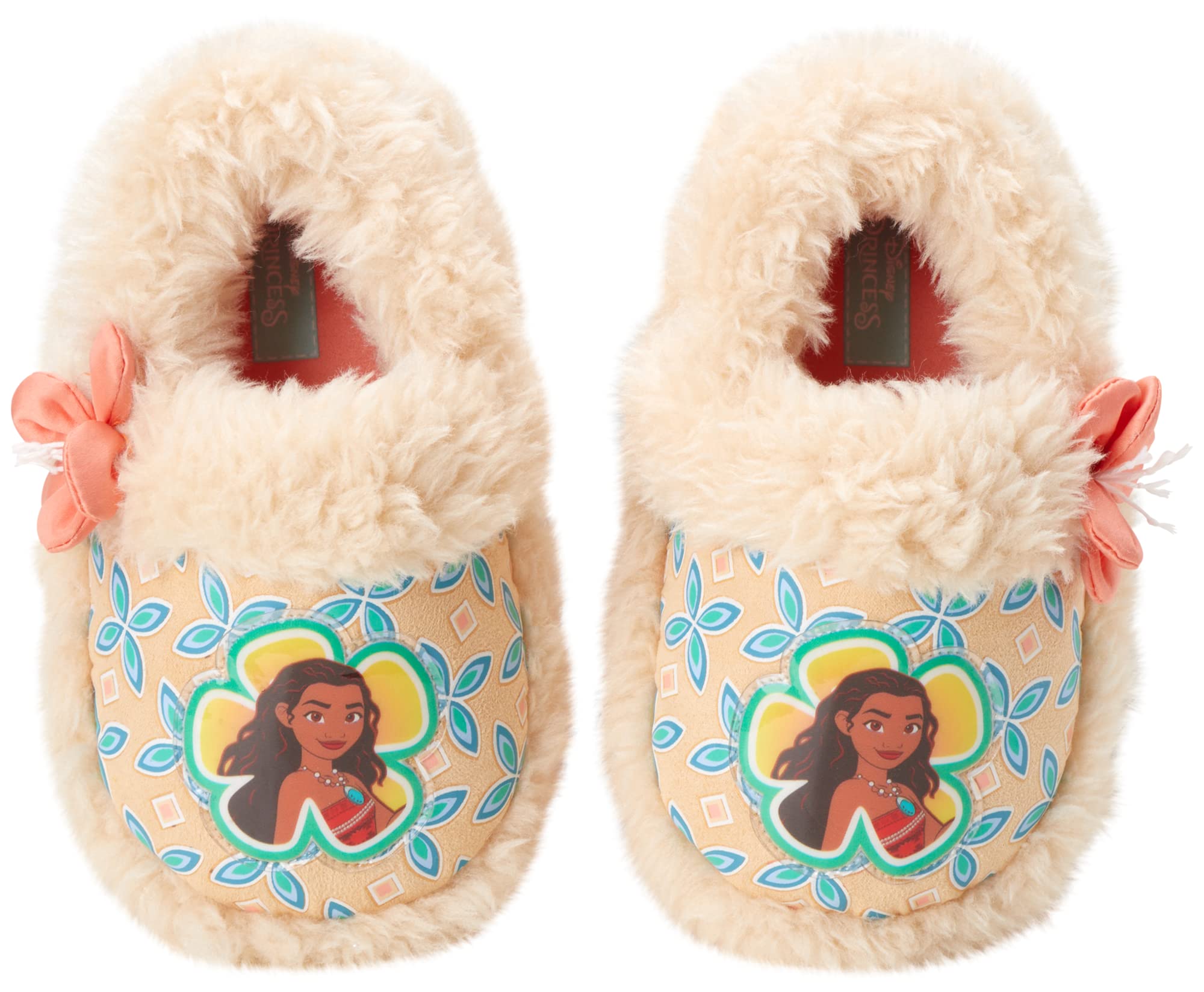 Disney Moana Princess Plush Fuzzy Slippers for Toddler & Little Girls - Soft & Comfortable House Shoes for Kids Indoor & Outdoor Use - Perfect Gift for Disney Fans & Birthday Presents