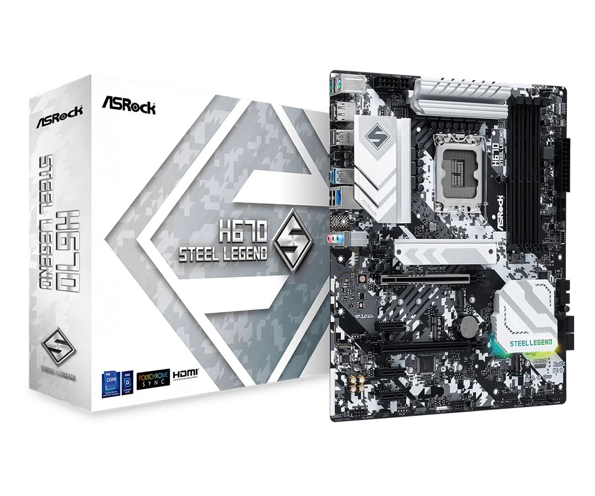 ASRock H670 Steel Legend Intel H670 LGA 1700 ATX Motherboard - High Performance Gaming & Workstation PC Build for Content Creators, Streaming, and Multi-Tasking