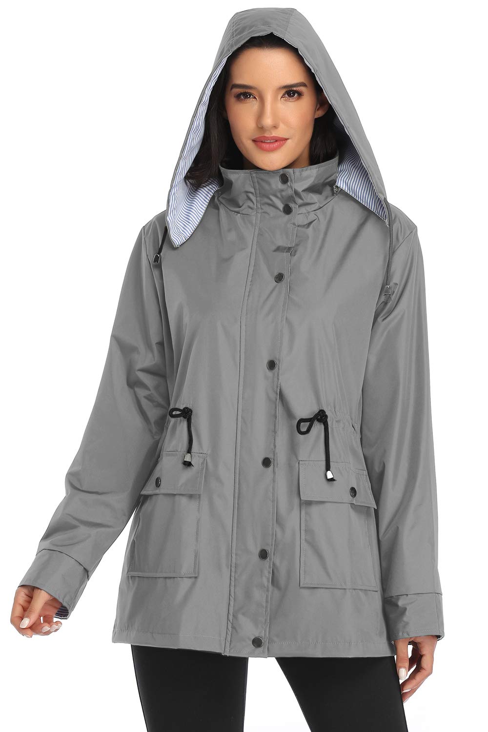 Arthas Women's Lightweight Waterproof Rain Jacket with Hood - Breathable Active Outdoor Trench Coat for Hiking, Commuting & Travel - Plus Size Raincoat for Girls & Women
