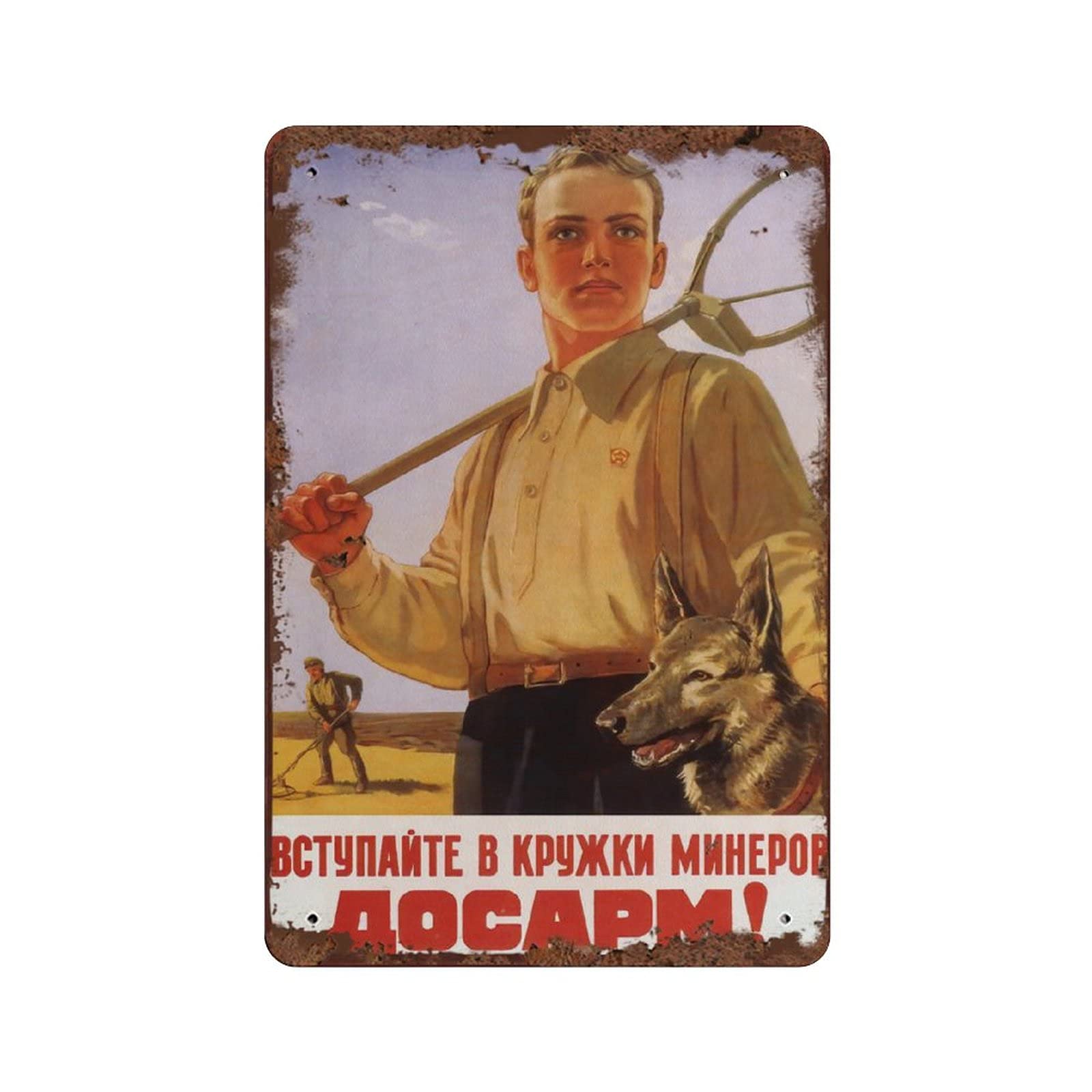 Vintage Soviet Russian Mobilization Tin Sign - 8x12 Inch Retro Metal Plaque for Pub, Bar, Man Cave & Military Decor - Graman Collectible Wall Art for History Enthusiasts & Home Decoration