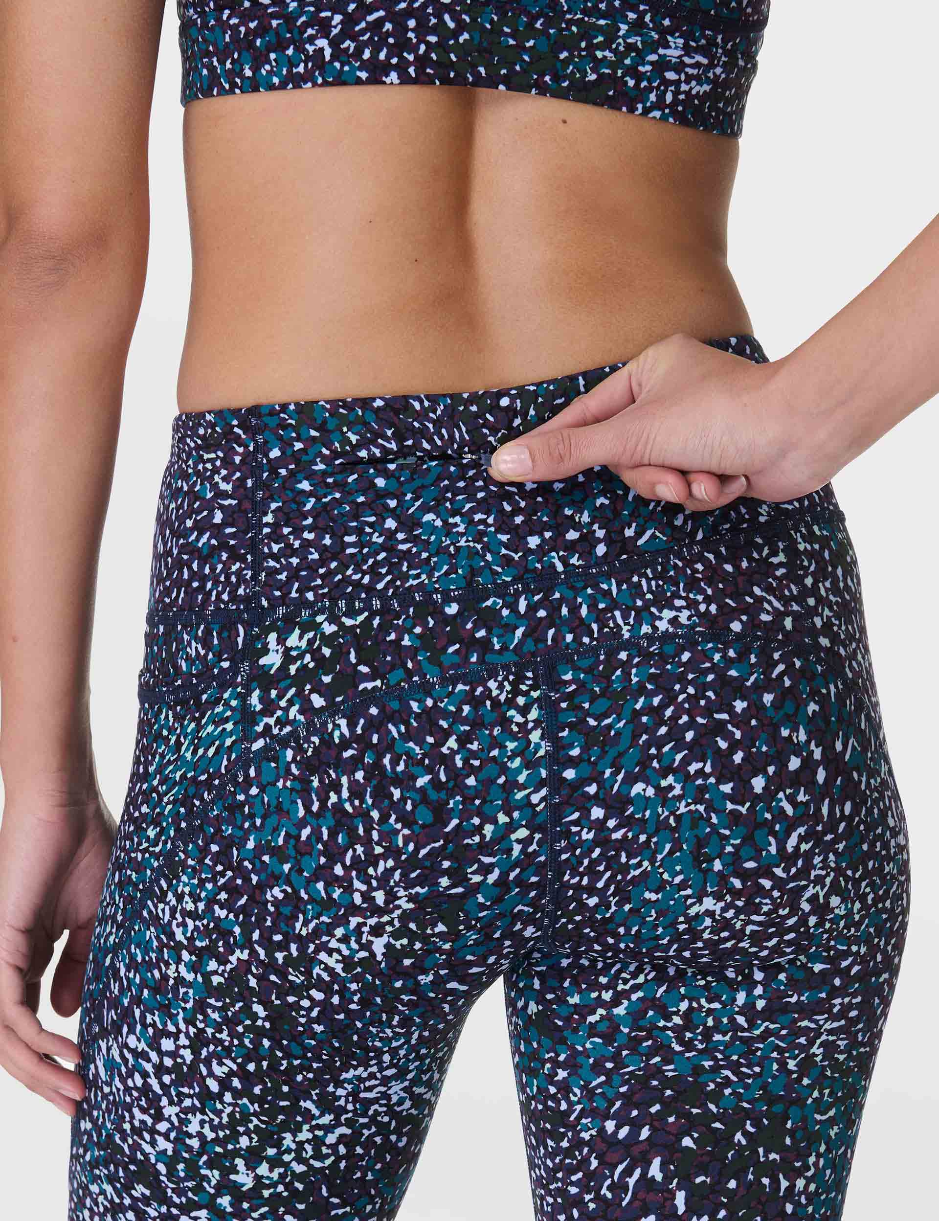 Power 7/8 Gym Leggings for Women - High Waist Yoga Pants with Blue Aurora Print - Moisture Wicking Workout Leggings for Running, Training & Lounge Wear