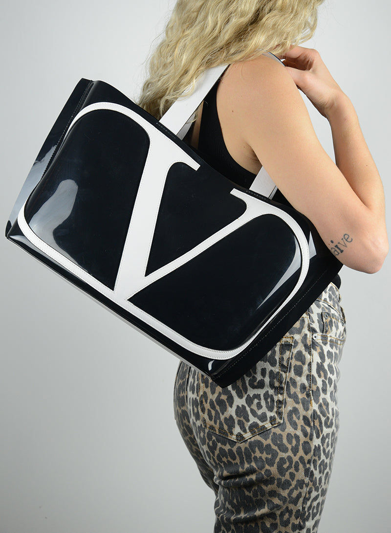 Valentino Black PVC Shopper Bag - Stylish & Durable Tote for Women | Perfect for Work, Travel & Everyday Use
